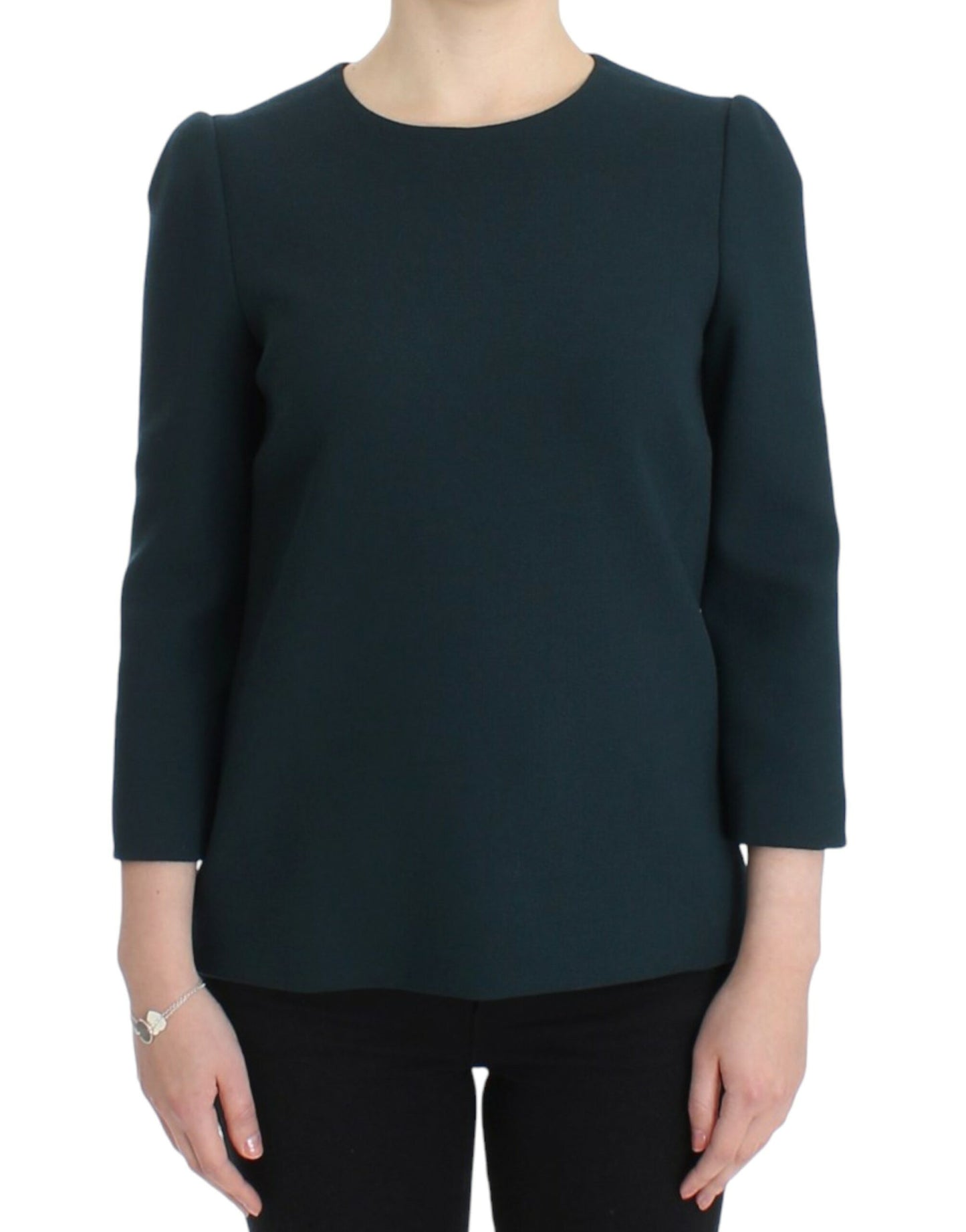 Blouse en laine à manches 3/4 verte de Dolce & Gabbana