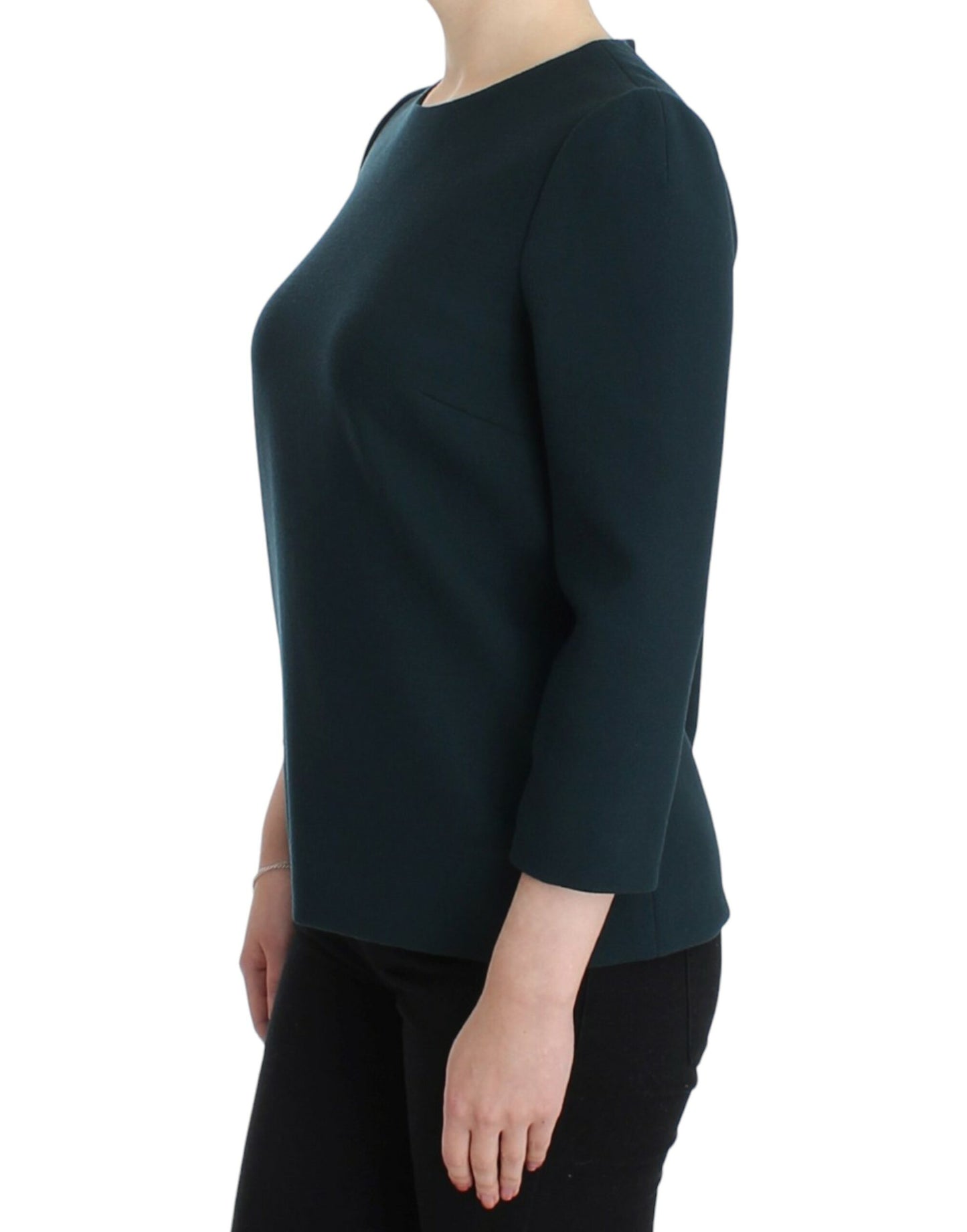 Blouse en laine à manches 3/4 verte de Dolce & Gabbana