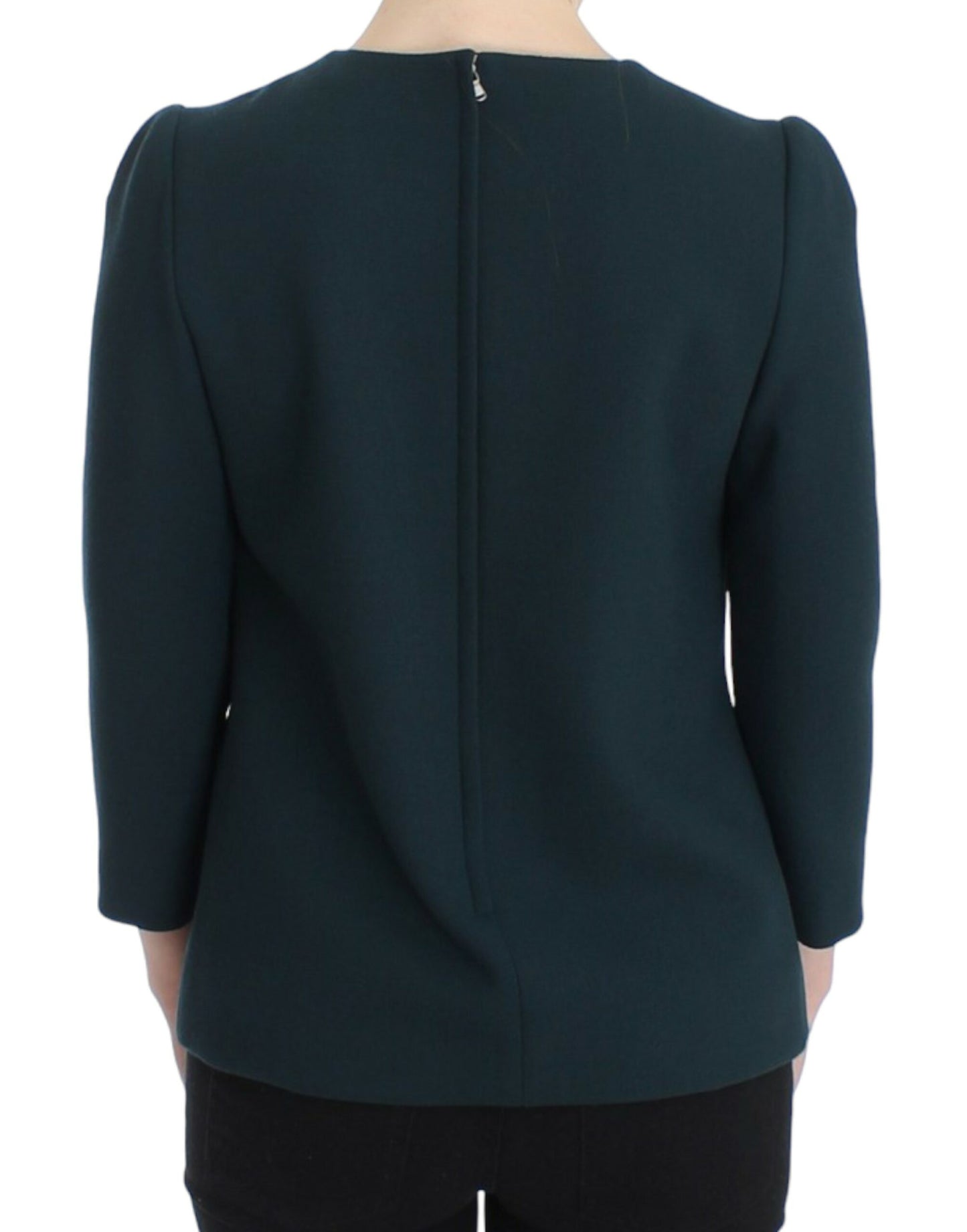 Blouse en laine à manches 3/4 verte de Dolce & Gabbana