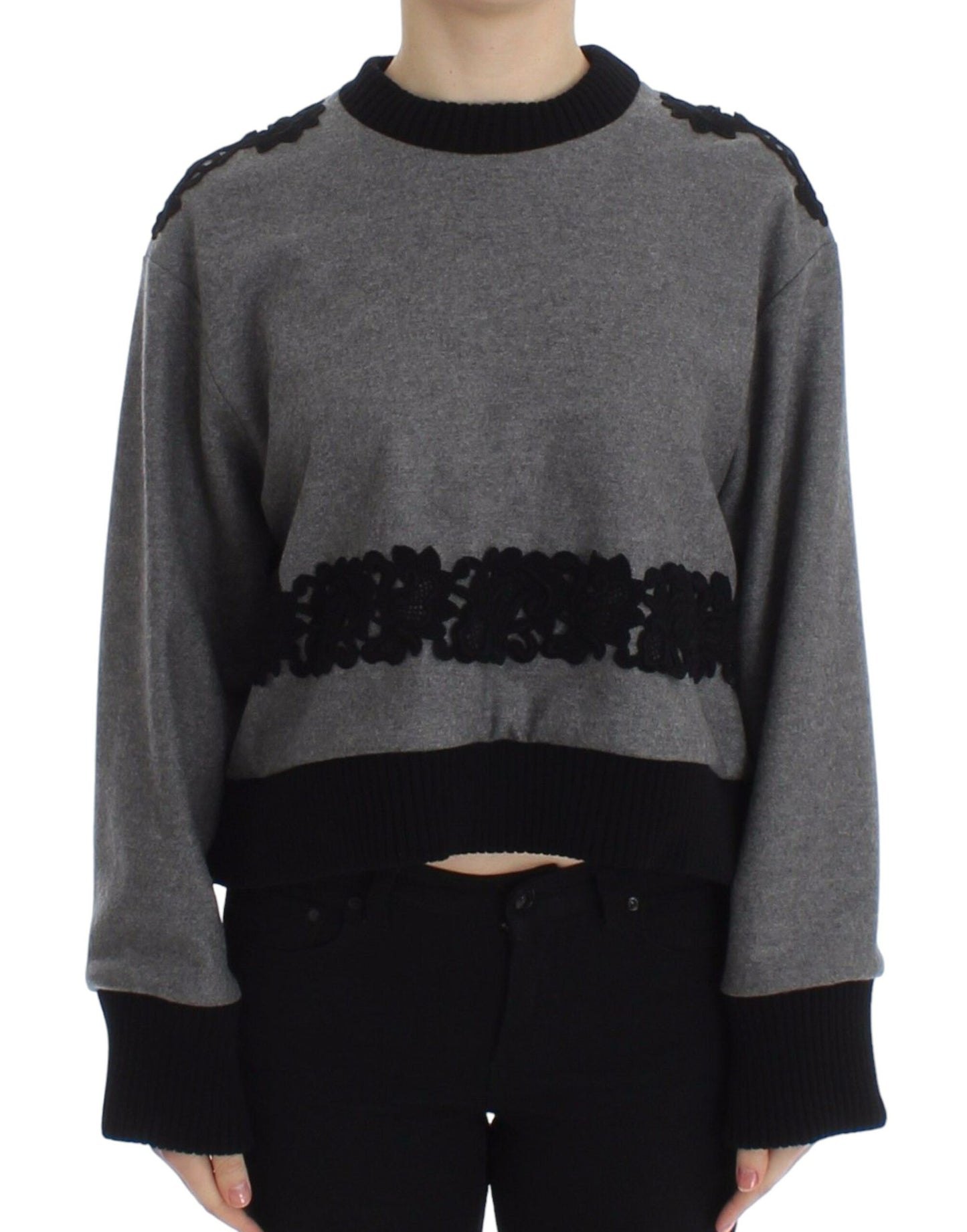 Pull en laine et cachemire gris et noir à dentelle Dolce & Gabbana