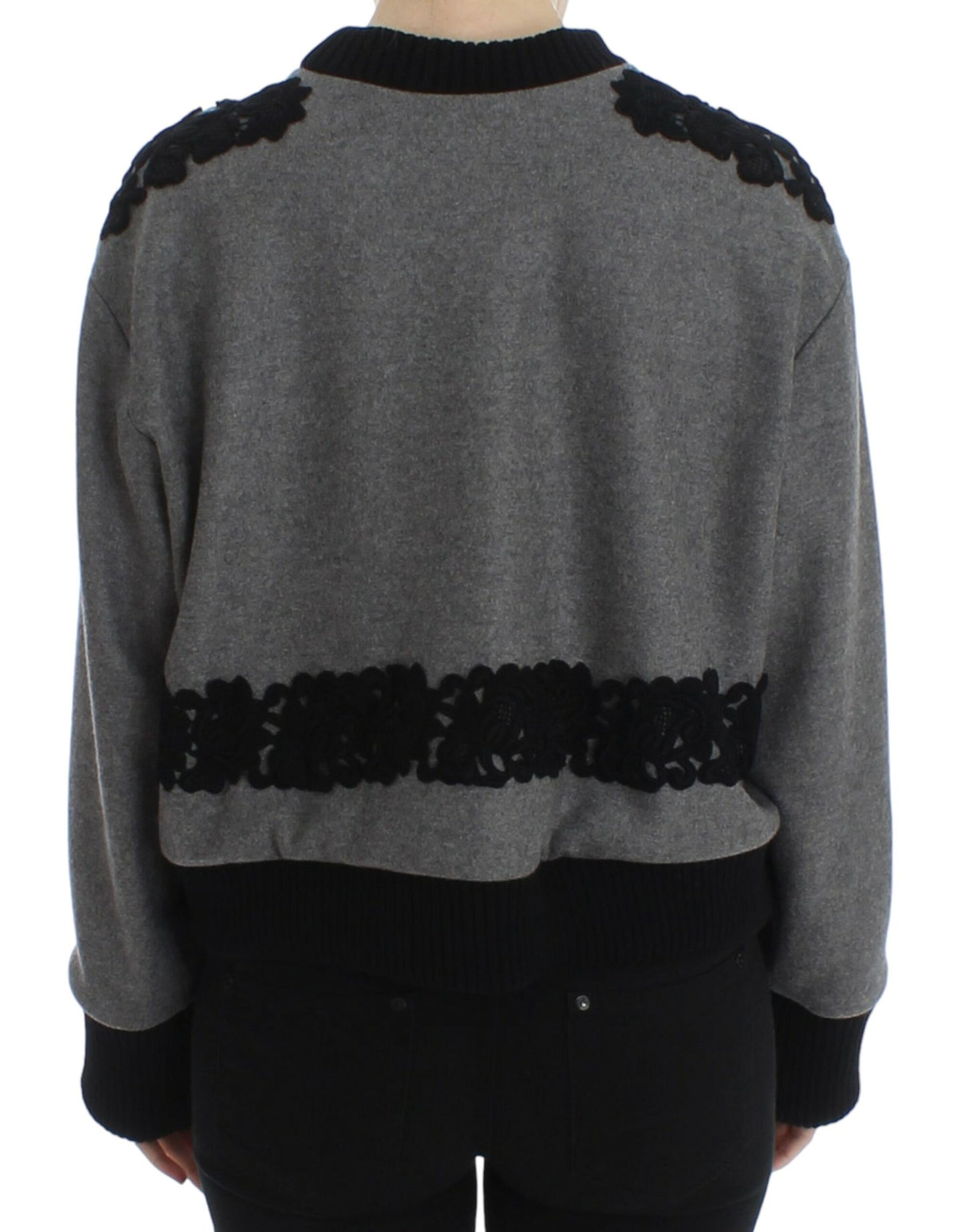 Pull en laine et cachemire gris et noir à dentelle Dolce & Gabbana
