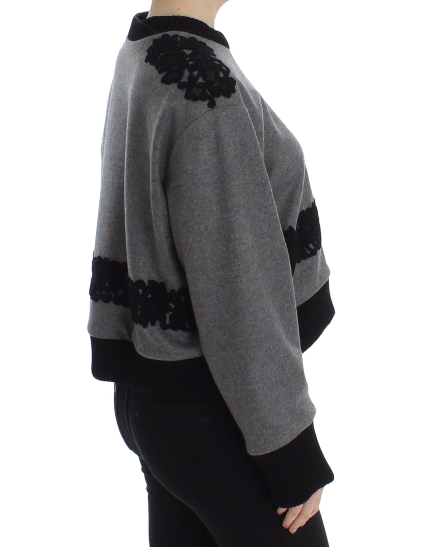 Pull en laine et cachemire gris et noir à dentelle Dolce & Gabbana