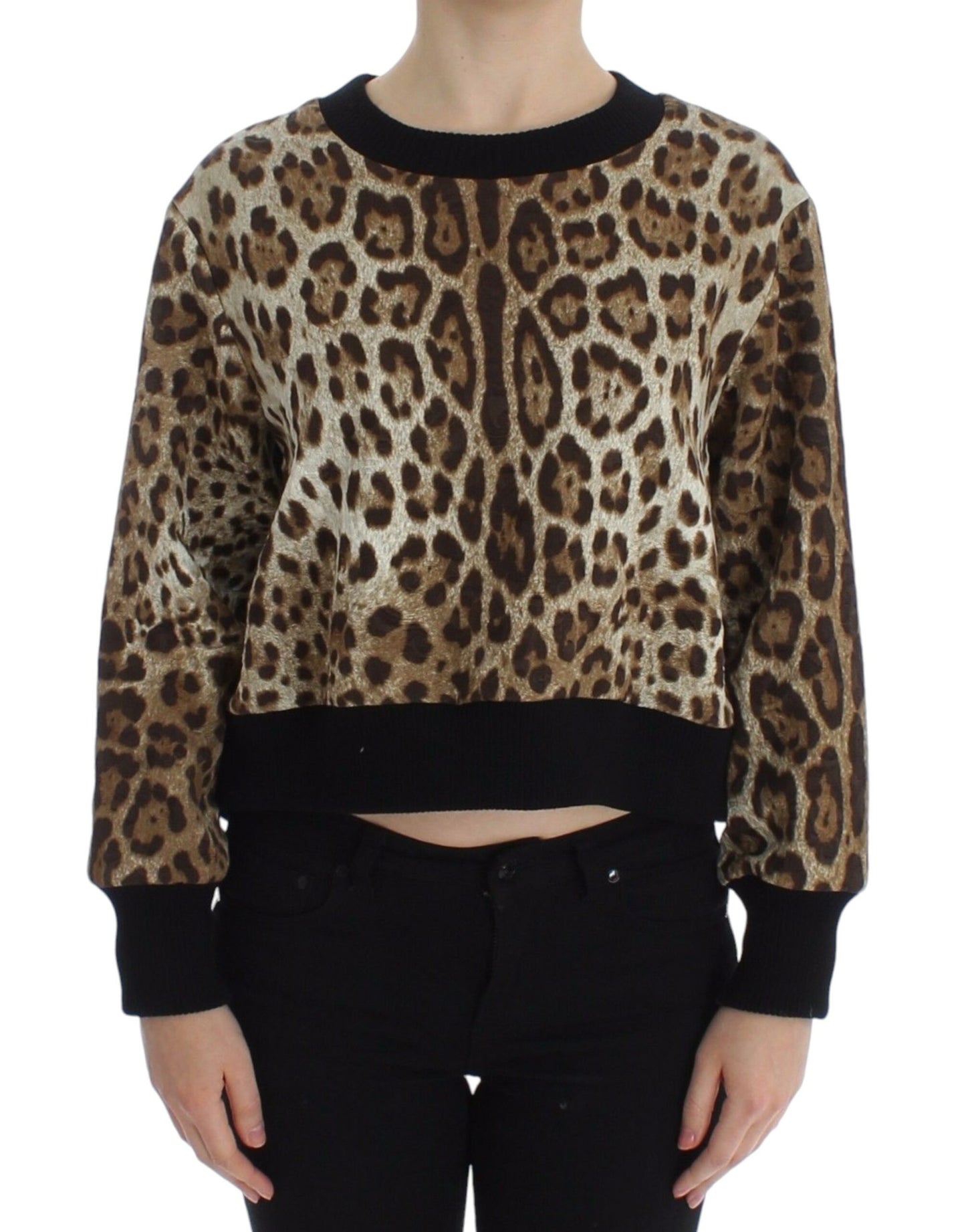 Pull court à col rond à imprimé léopard Dolce & Gabbana