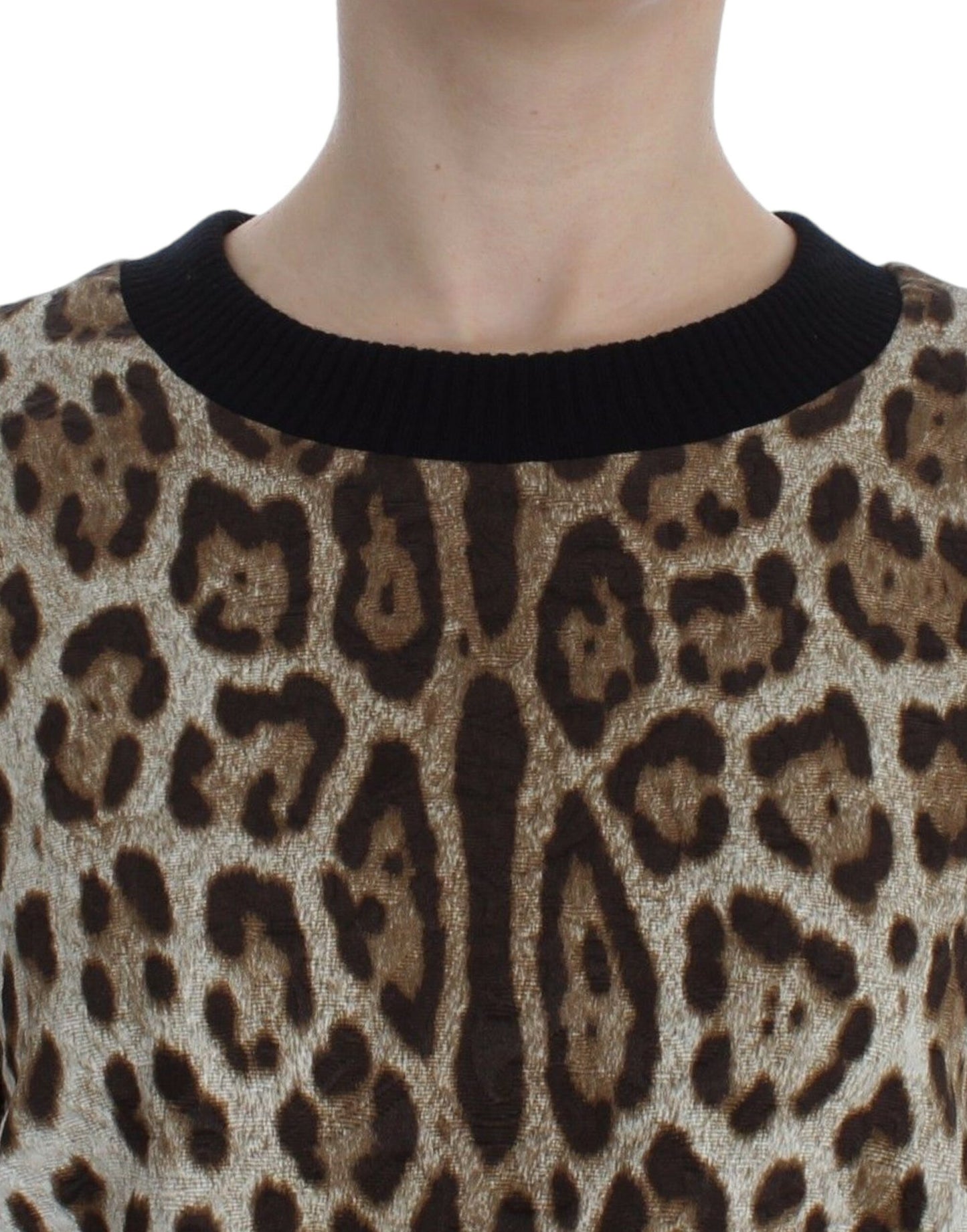 Pull court à col rond à imprimé léopard Dolce & Gabbana