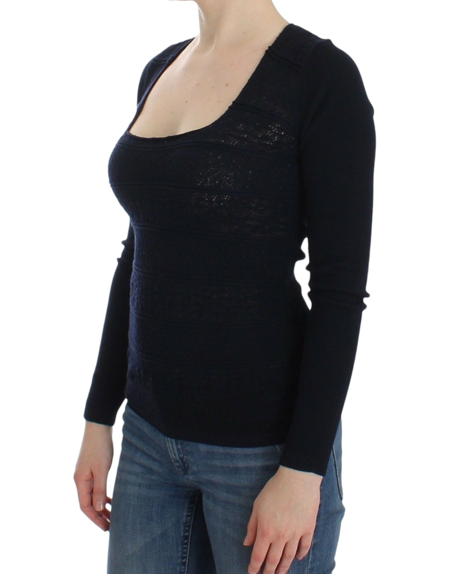 Ermanno Scervino Blauwe gebreide stretch wollen trui
