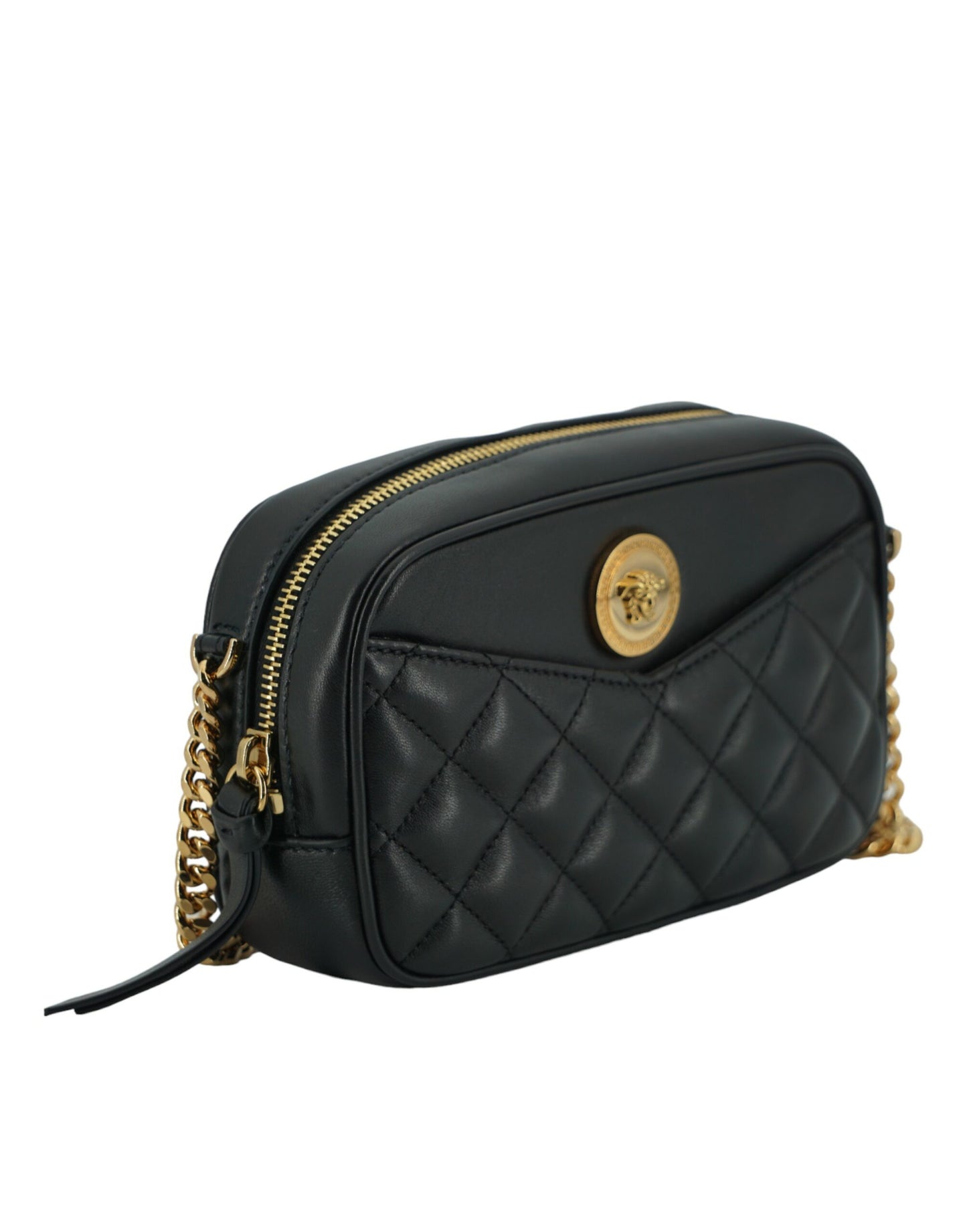 Versace Élégant Petit Sac Bandoulière en Cuir Noir