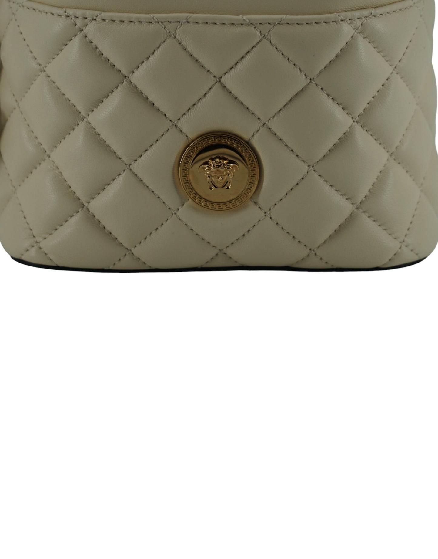 Versace Élégant Petit Sac Seau en Cuir Blanc à Bandoulière