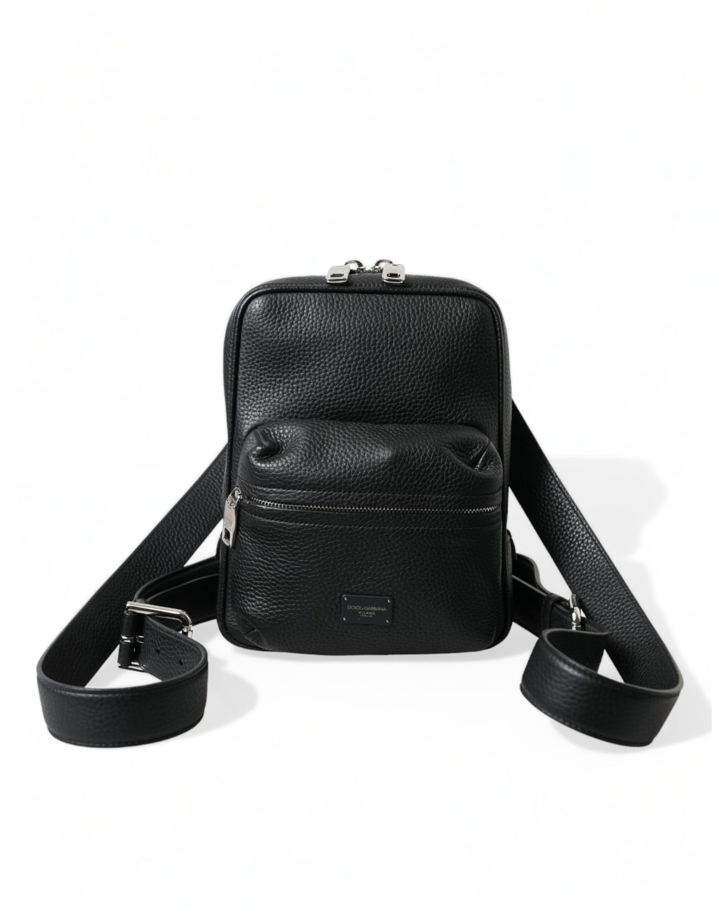 Sac à dos Palermo en cuir de veau noir avec logo Dolce & Gabbana