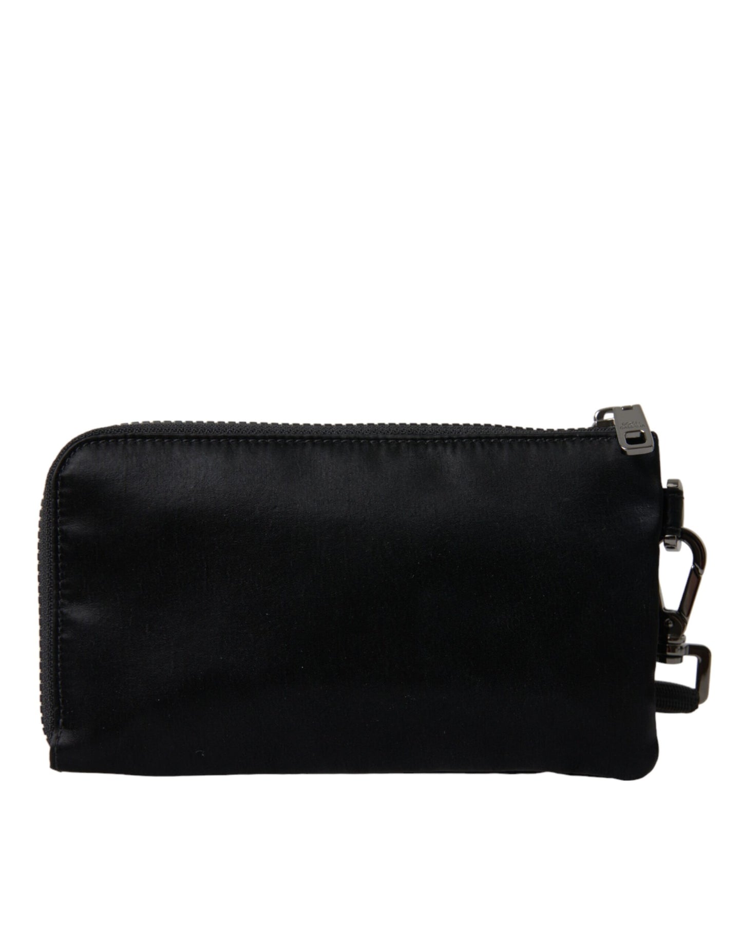 Dolce & Gabbana zwarte nylon logo plaque sleutelhanger clutch tas