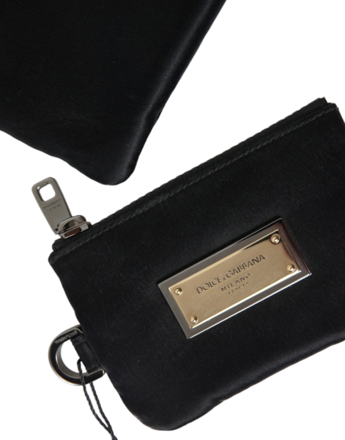 Dolce & Gabbana zwarte nylon logo plaque sleutelhanger clutch tas