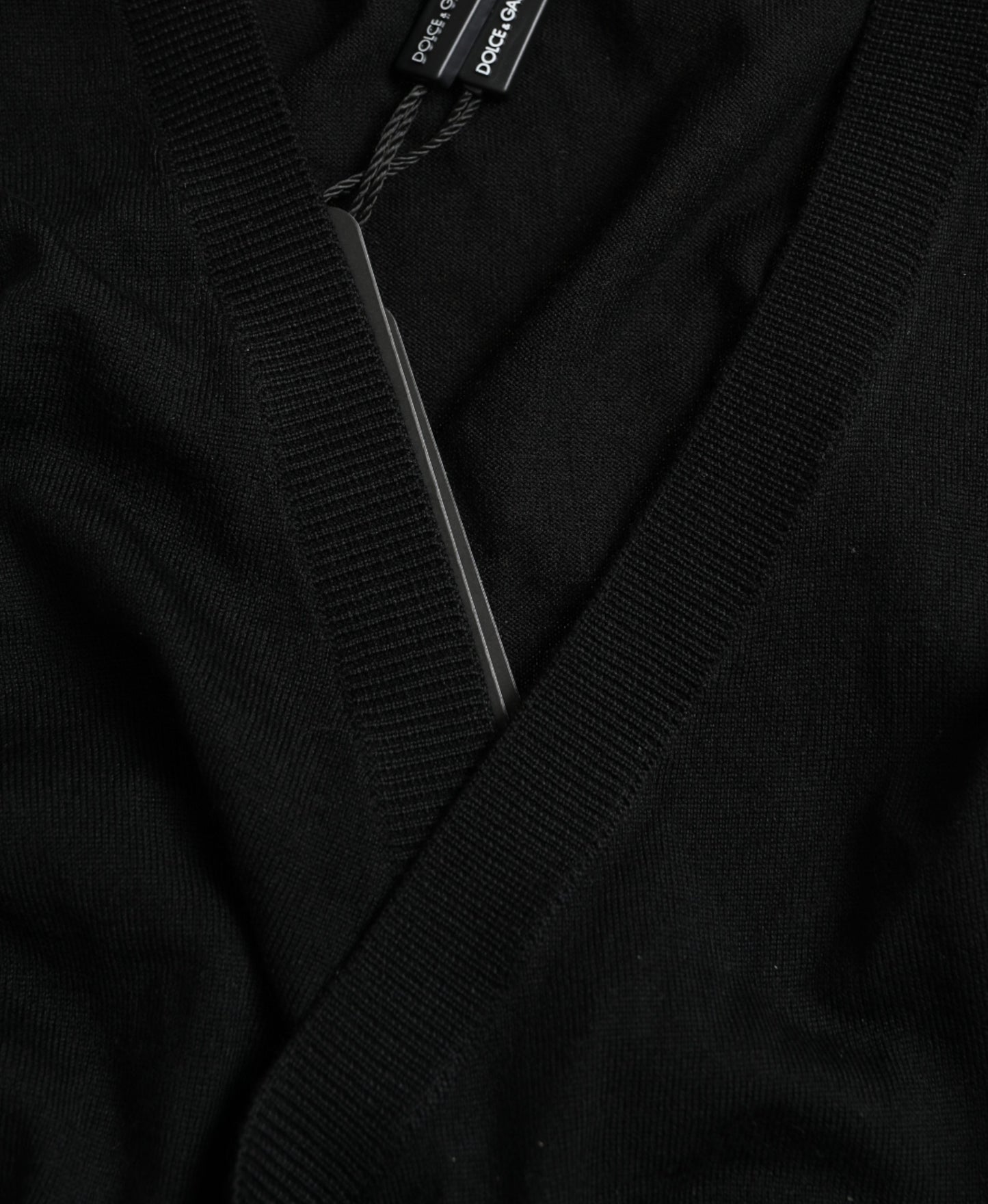 Dolce & Gabbana Zwarte Wollen V-hals Geïntercaleerde Cardigan Trui