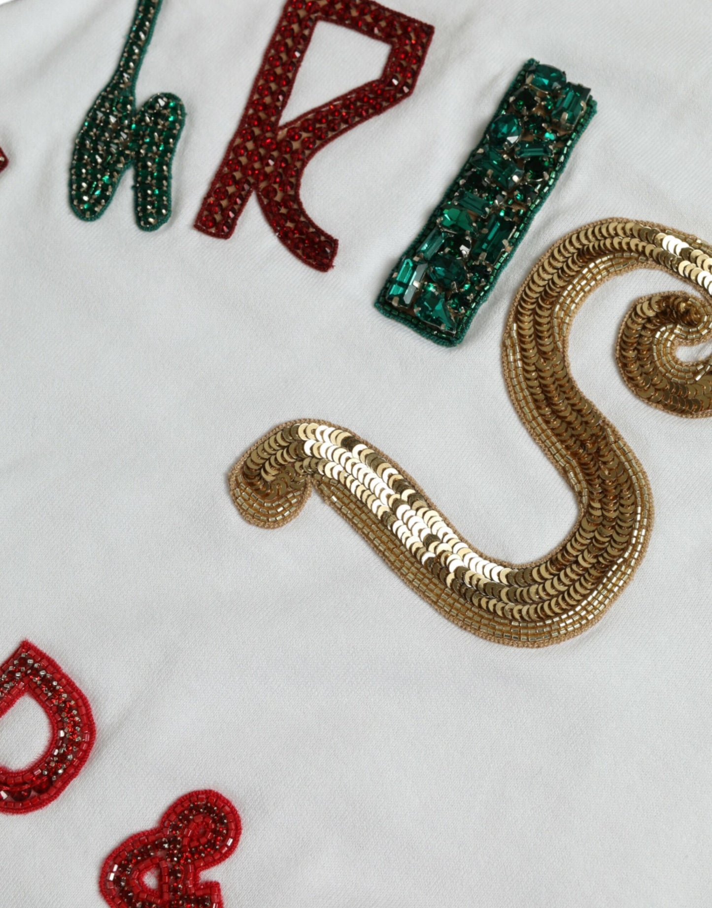 T-shirt en coton blanc à paillettes et fourrure de Dolce & Gabbana, motif Noël