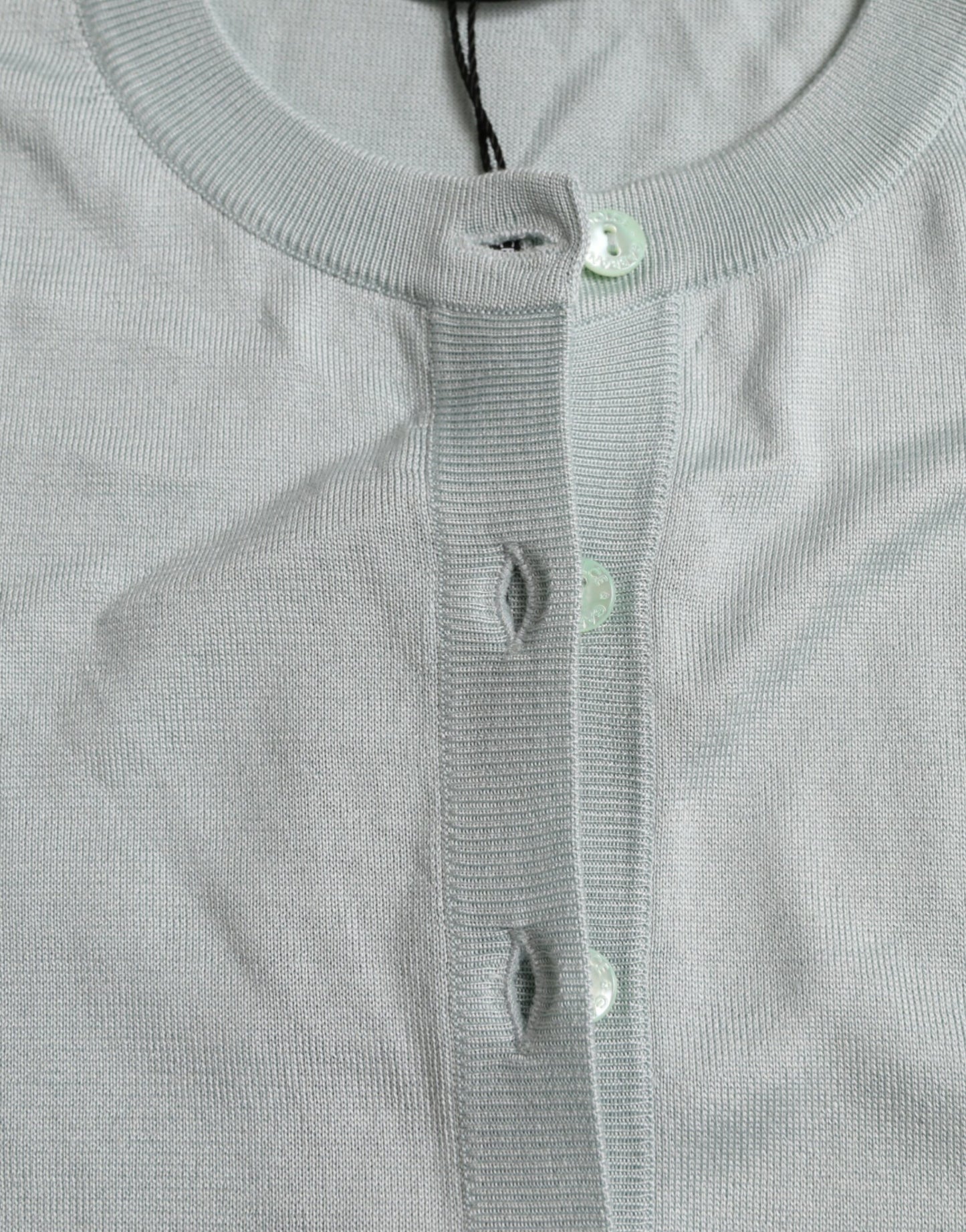 Dolce & Gabbana lichtblauwe zijden crewneck cardigan sweater