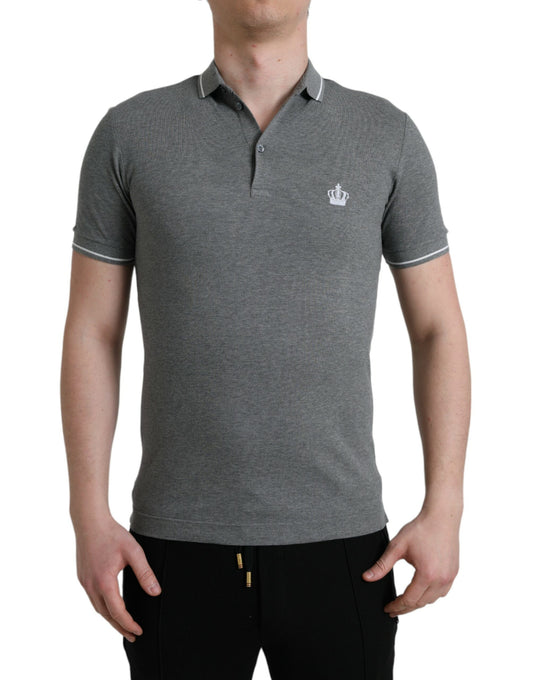 Dolce & Gabbana grijs T-shirt met kraagje en korte mouwen met kroonmotief