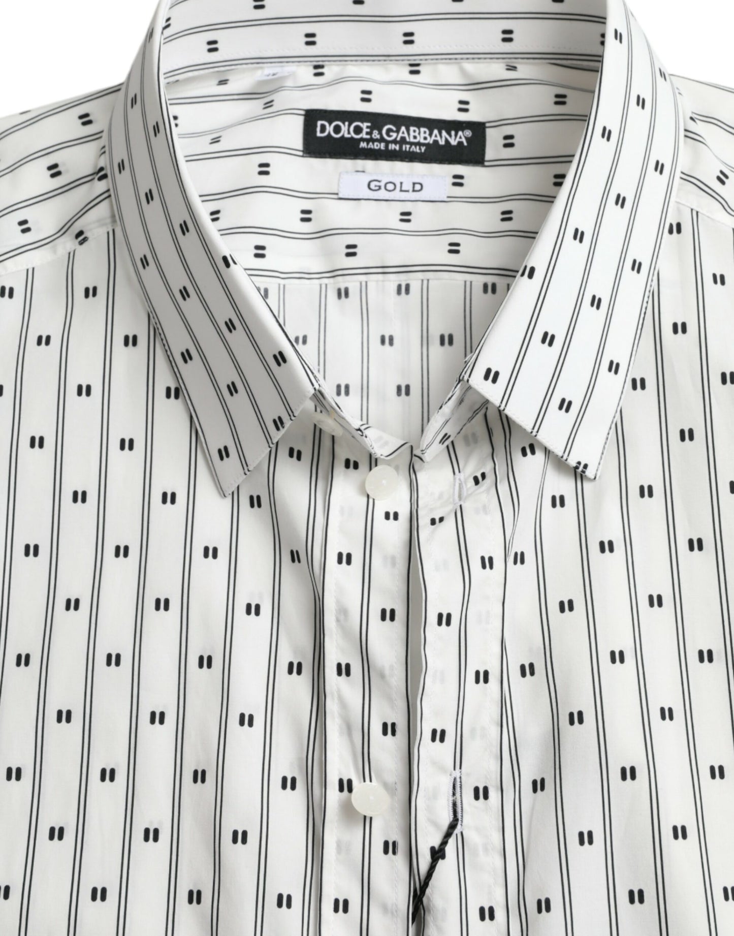Chemise habillée formelle pour homme, blanche à motifs, dorée, Dolce & Gabbana.