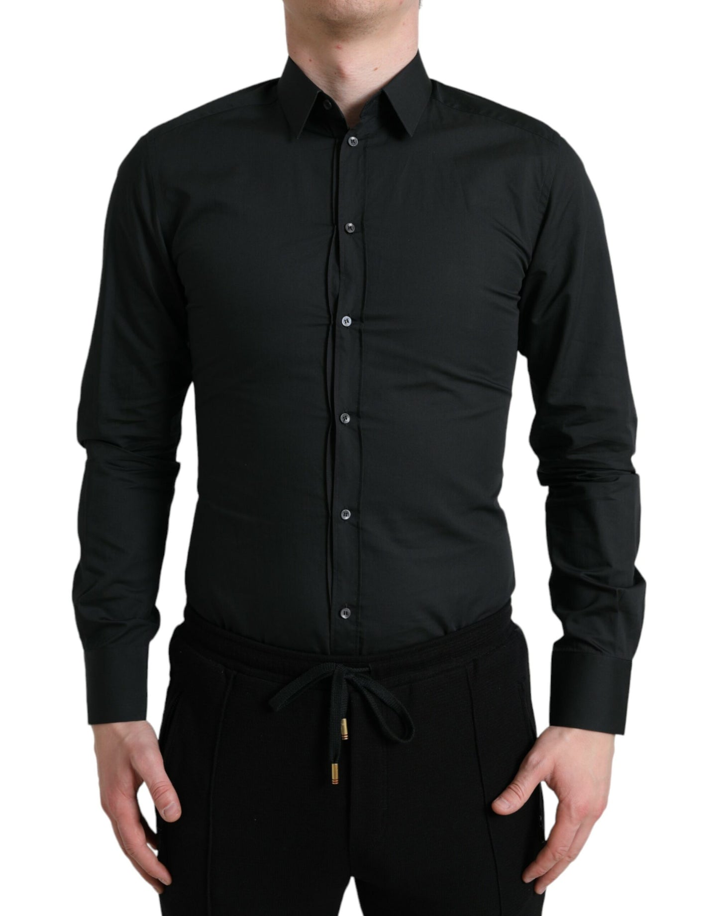 Chemise habillée dorée en coton et soie noire de Dolce & Gabbana