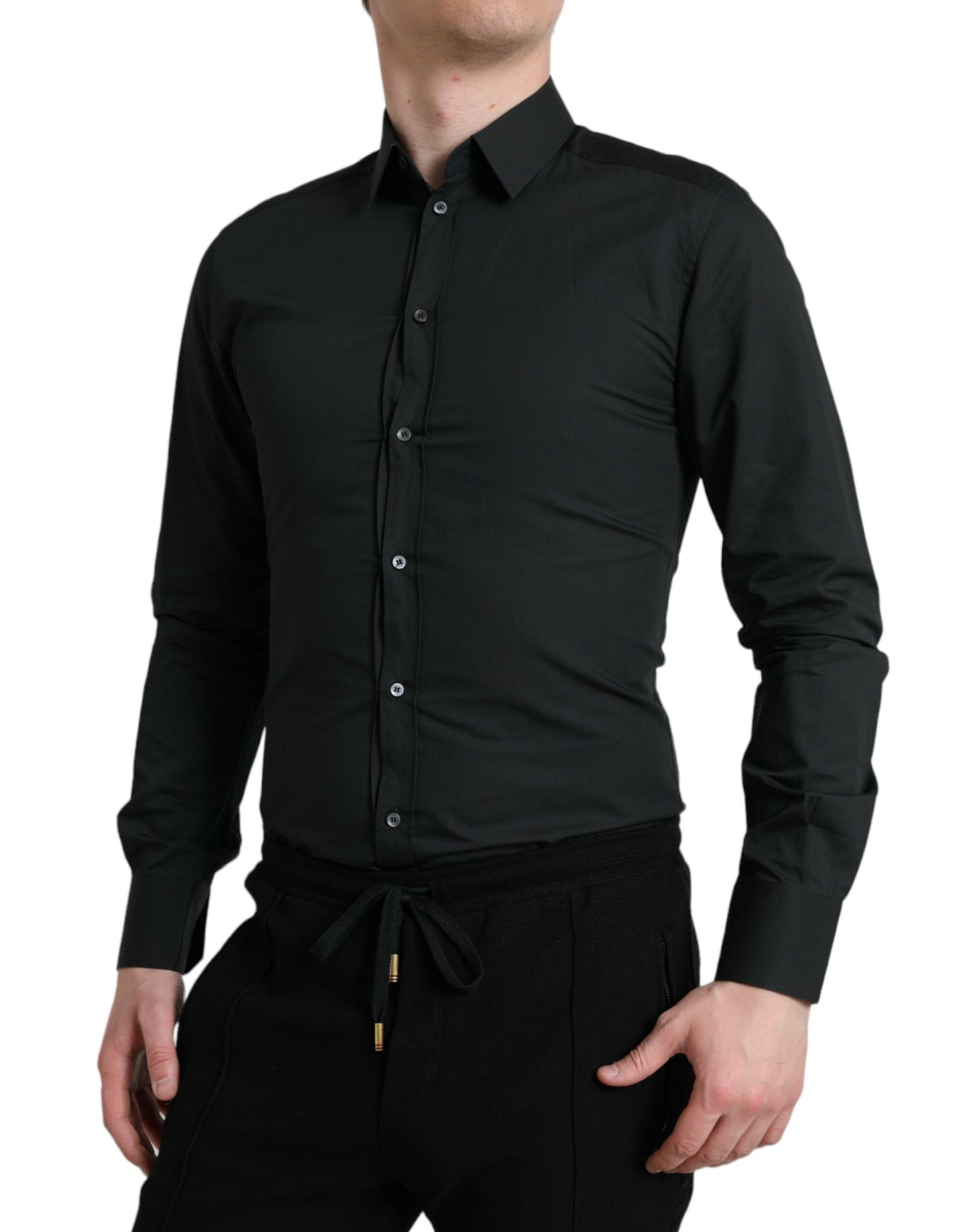 Chemise habillée dorée en coton et soie noire de Dolce & Gabbana