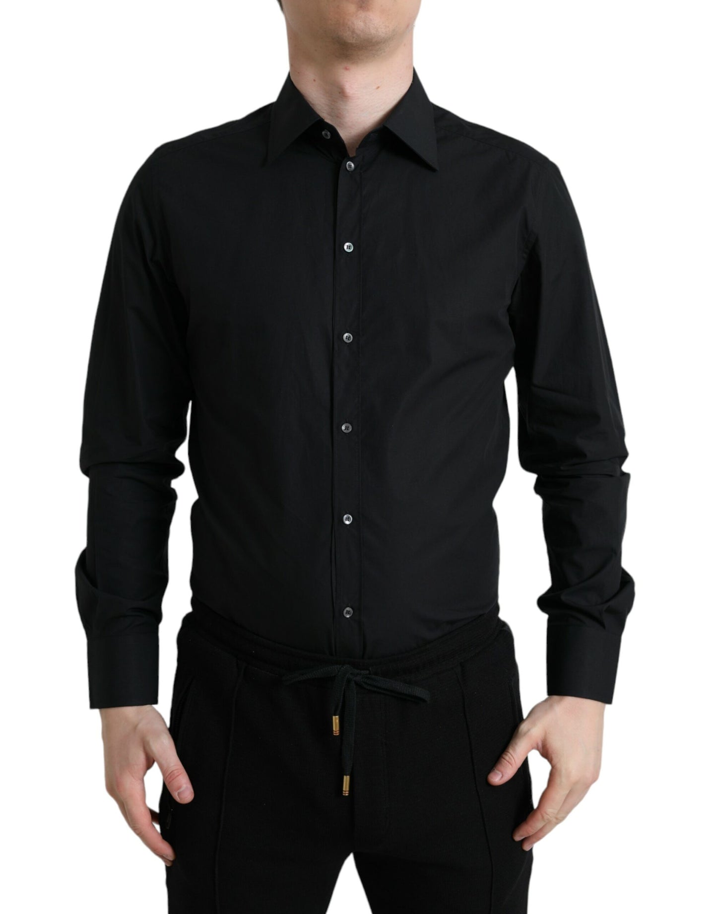 Chemise habillée homme en coton noir, marque Dolce & Gabbana, couleur or.