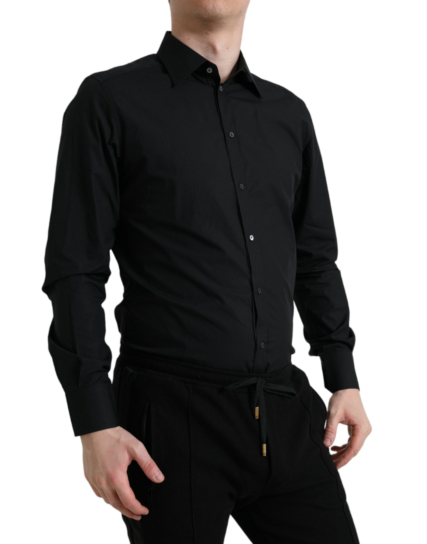 Chemise habillée homme en coton noir, marque Dolce & Gabbana, couleur or.