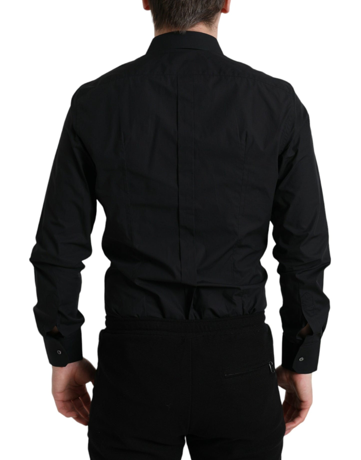 Chemise habillée homme en coton noir, marque Dolce & Gabbana, couleur or.