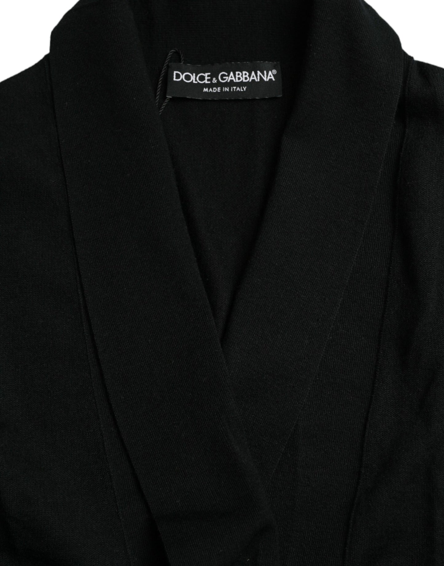 Dolce & Gabbana Robe de chambre noire en cachemire à manches longues et ceinture