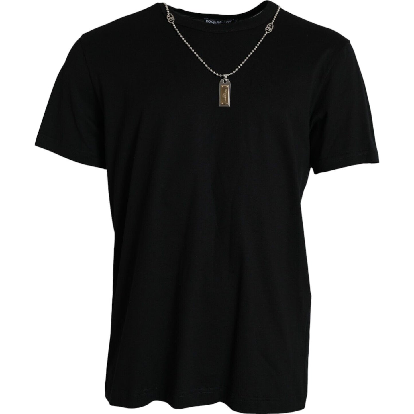Dolce & Gabbana zwart T-shirt met zilveren ketting en korte mouwen