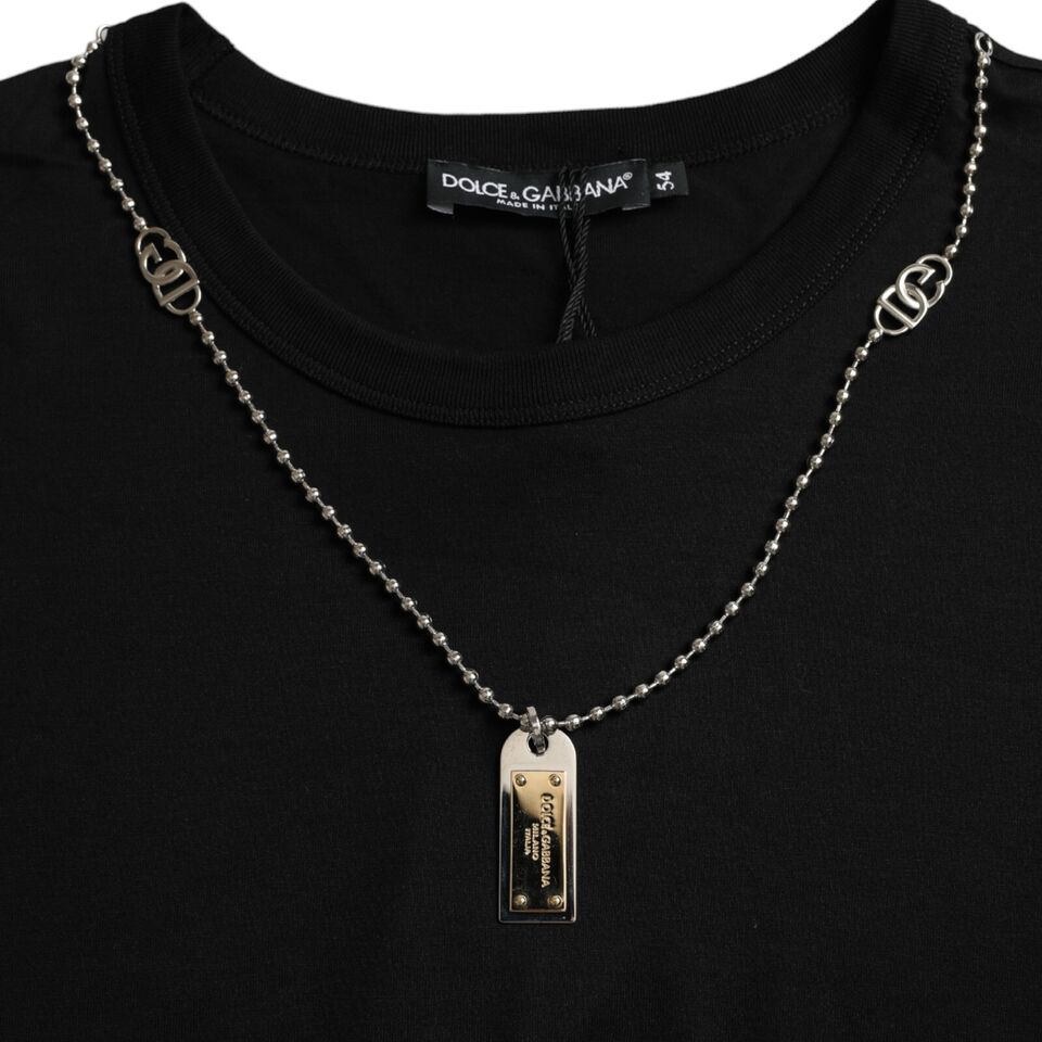 Dolce & Gabbana zwart T-shirt met zilveren ketting en korte mouwen