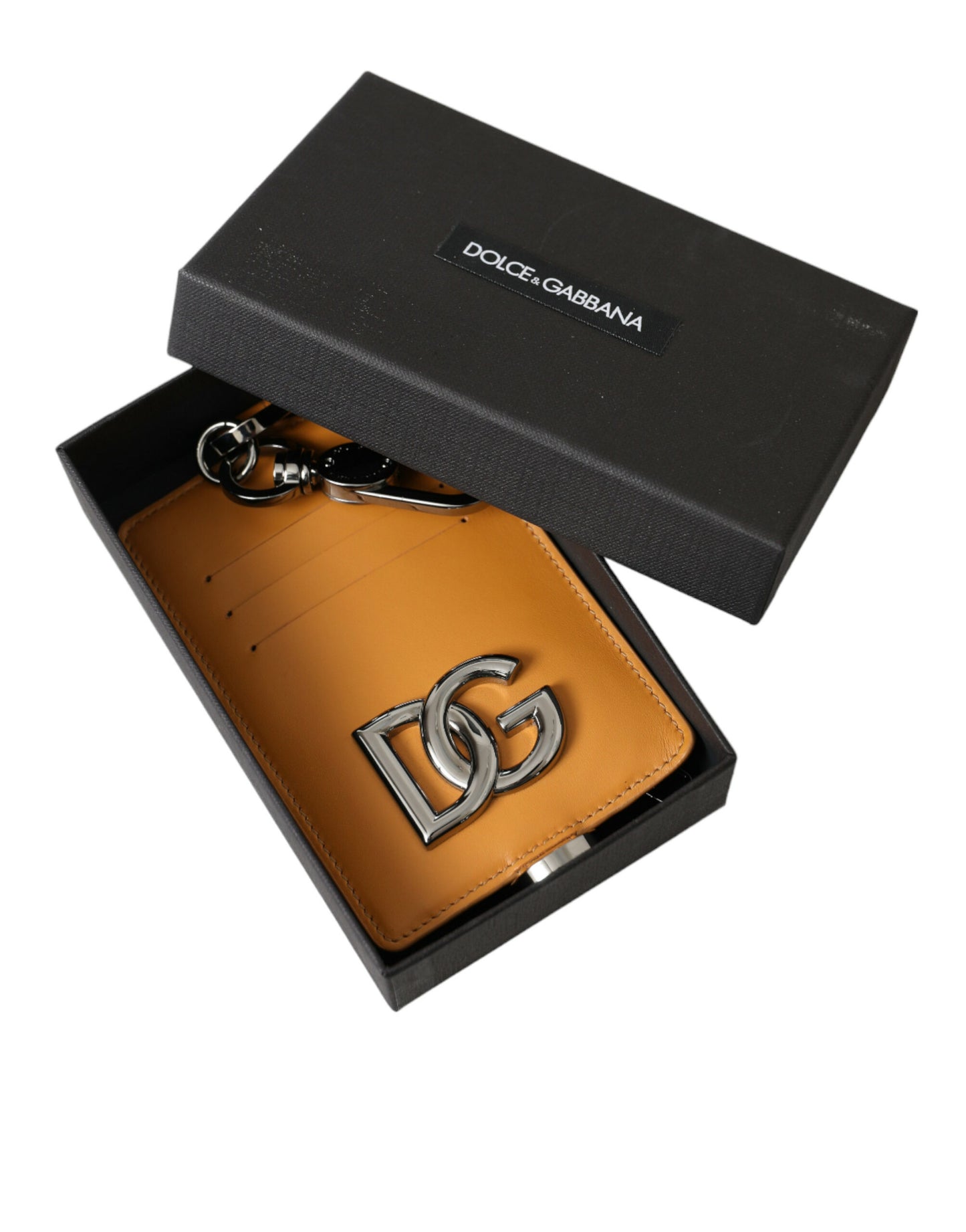 Dolce & Gabbana Oranje Kalfsleren Creditcardhouder Clip-On Portemonnee