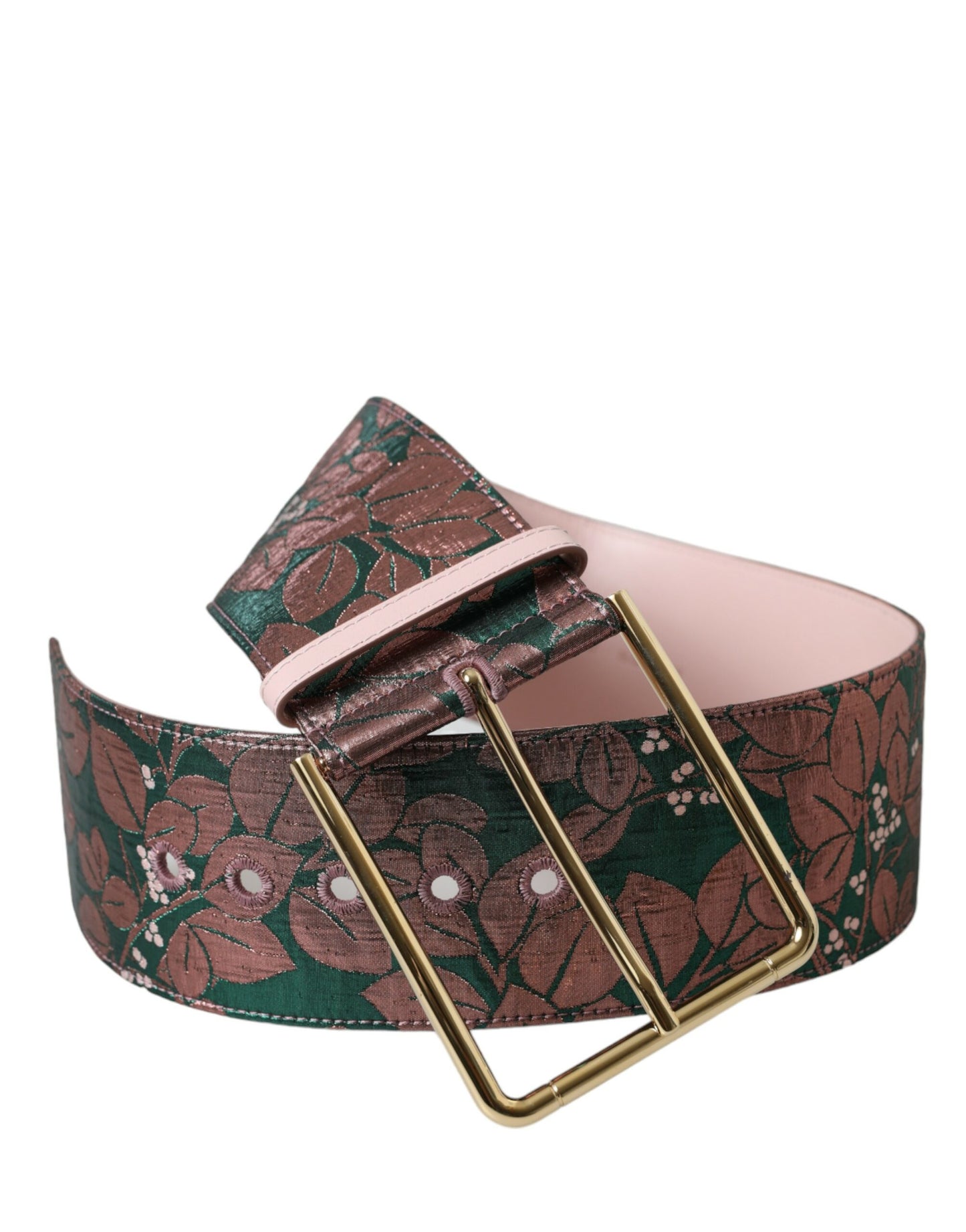 Dolce & Gabbana Multicolor Floral Jacquard Lurex Gouden Gesp Riem