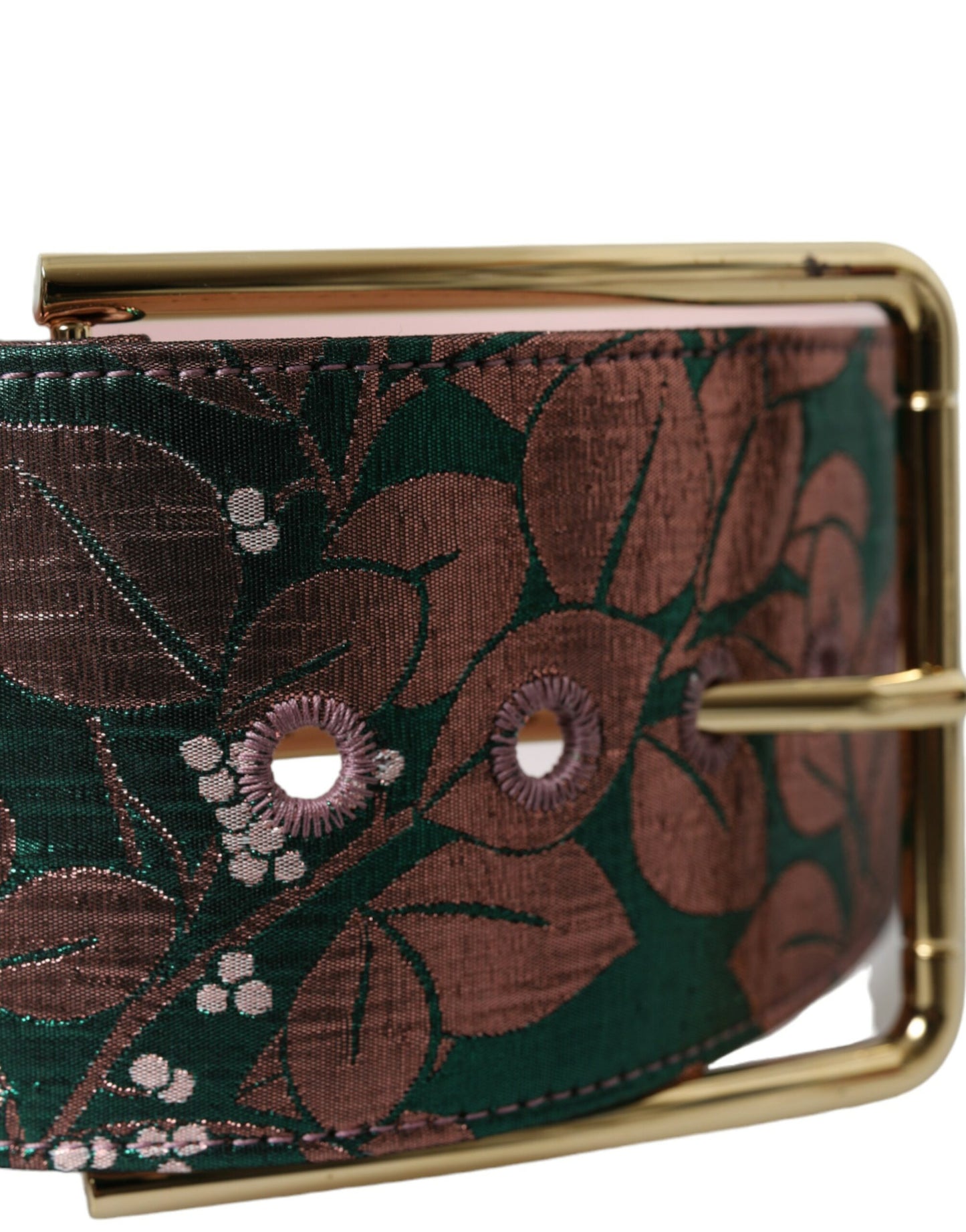 Dolce & Gabbana Multicolor Floral Jacquard Lurex Gouden Gesp Riem
