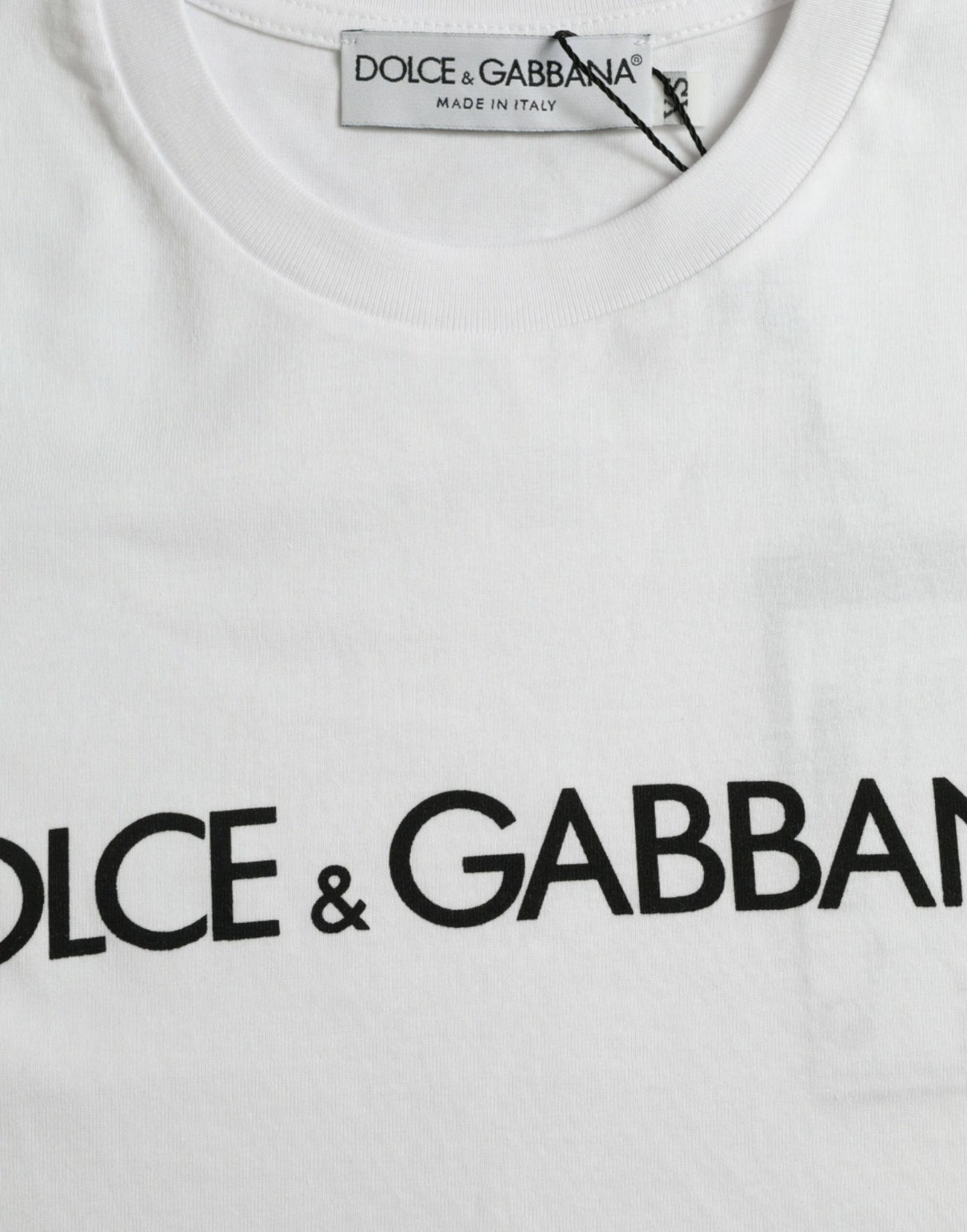 T-shirt en coton à col rond avec imprimé du logo blanc de Dolce & Gabbana