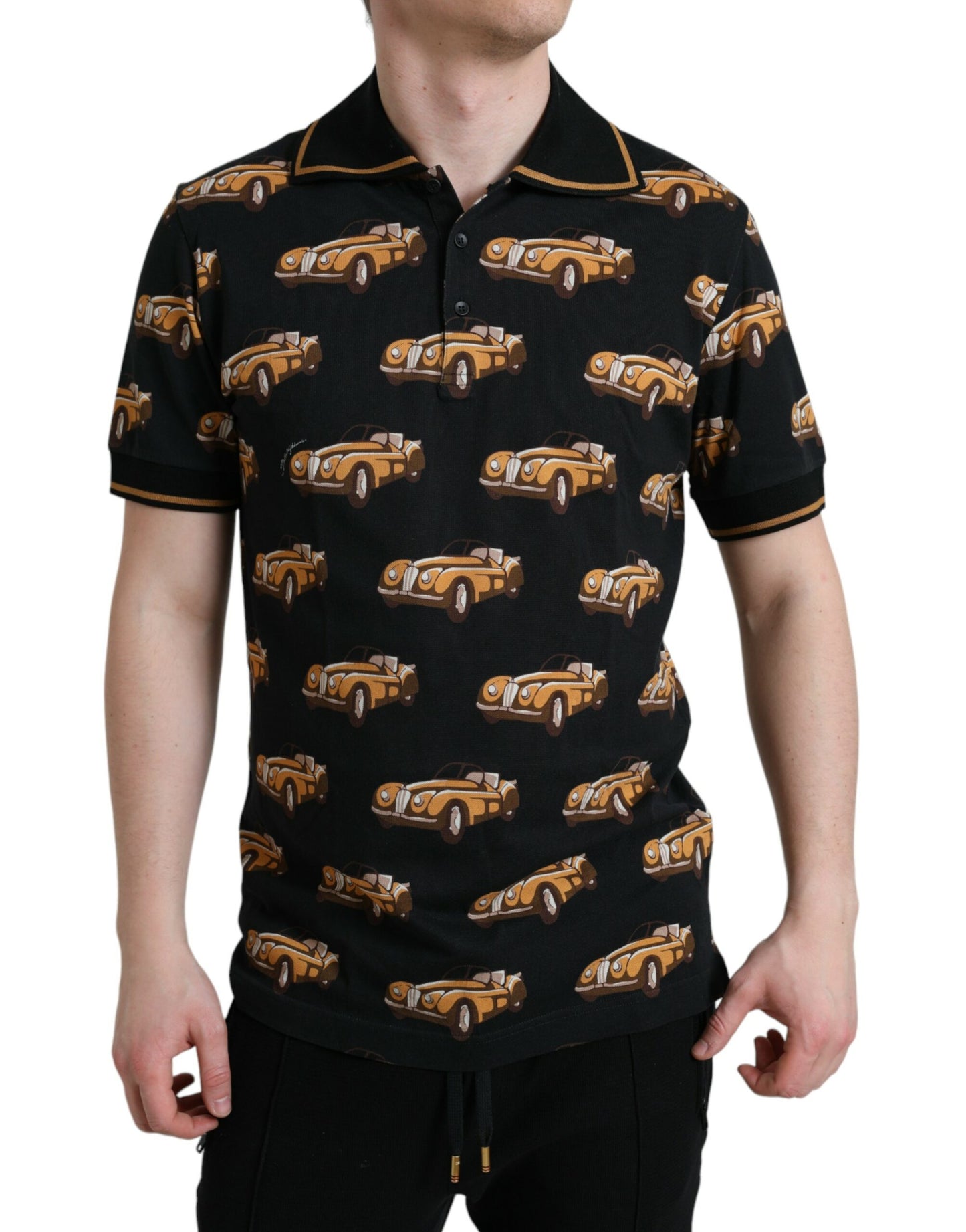 Dolce & Gabbana zwart polo shirt met korte mouwen en auto-print.