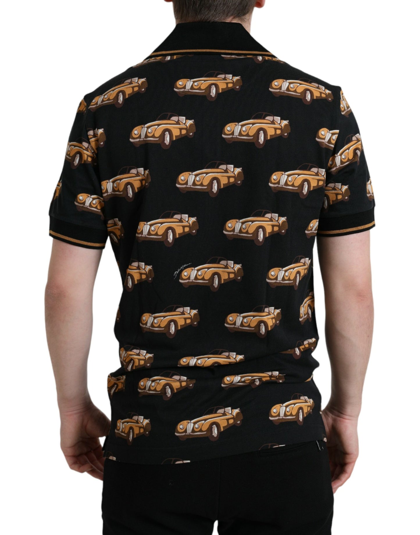 Dolce & Gabbana zwart polo shirt met korte mouwen en auto-print.