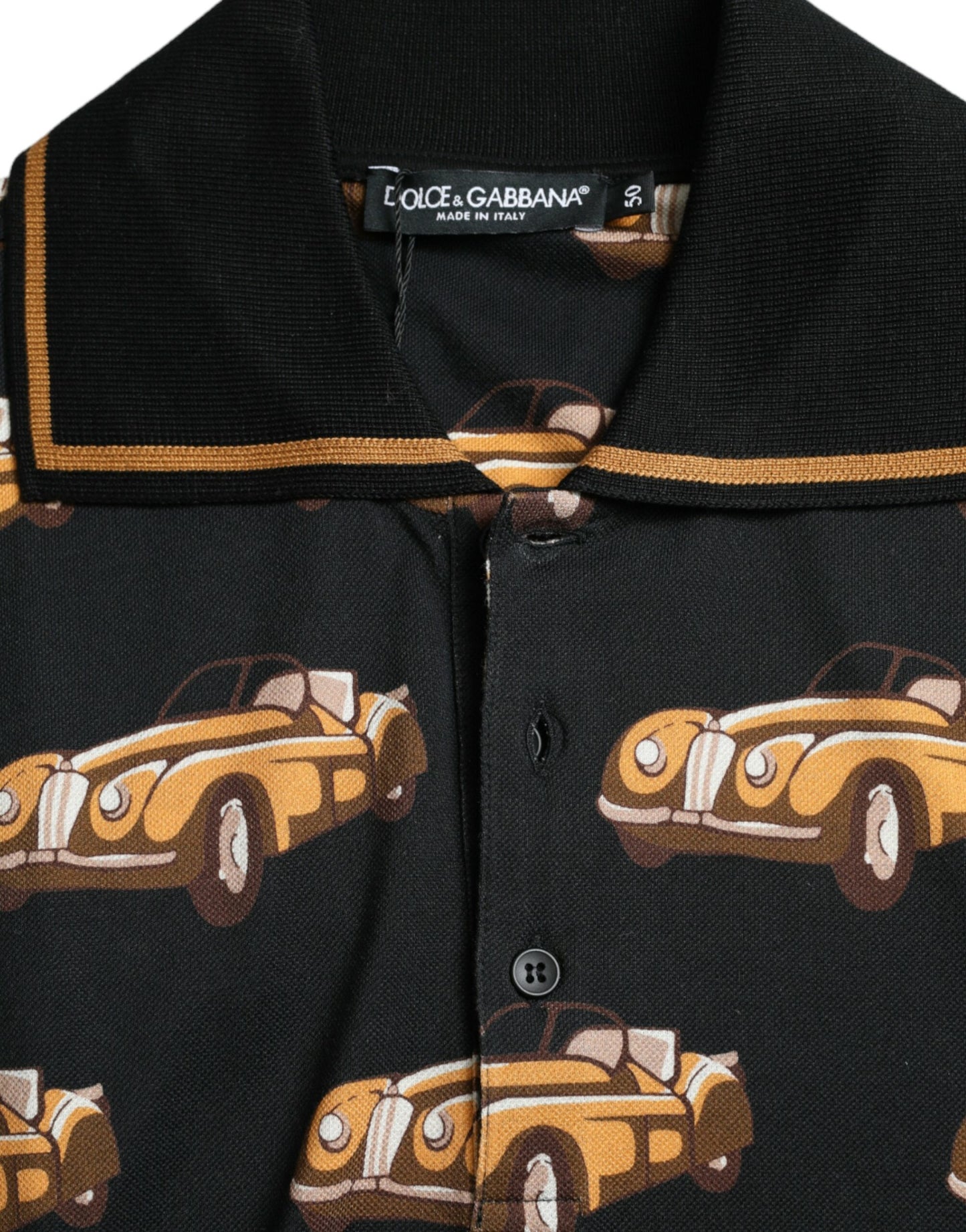 T-shirt polo à manches courtes noir avec imprimé de voiture de Dolce & Gabbana