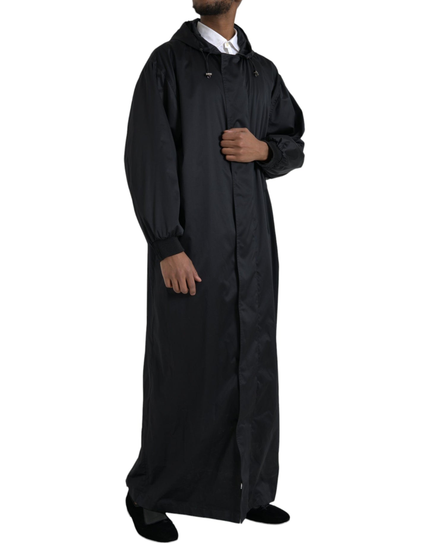 Veste coupe-vent longue à capuche en polyester noir Dolce & Gabbana