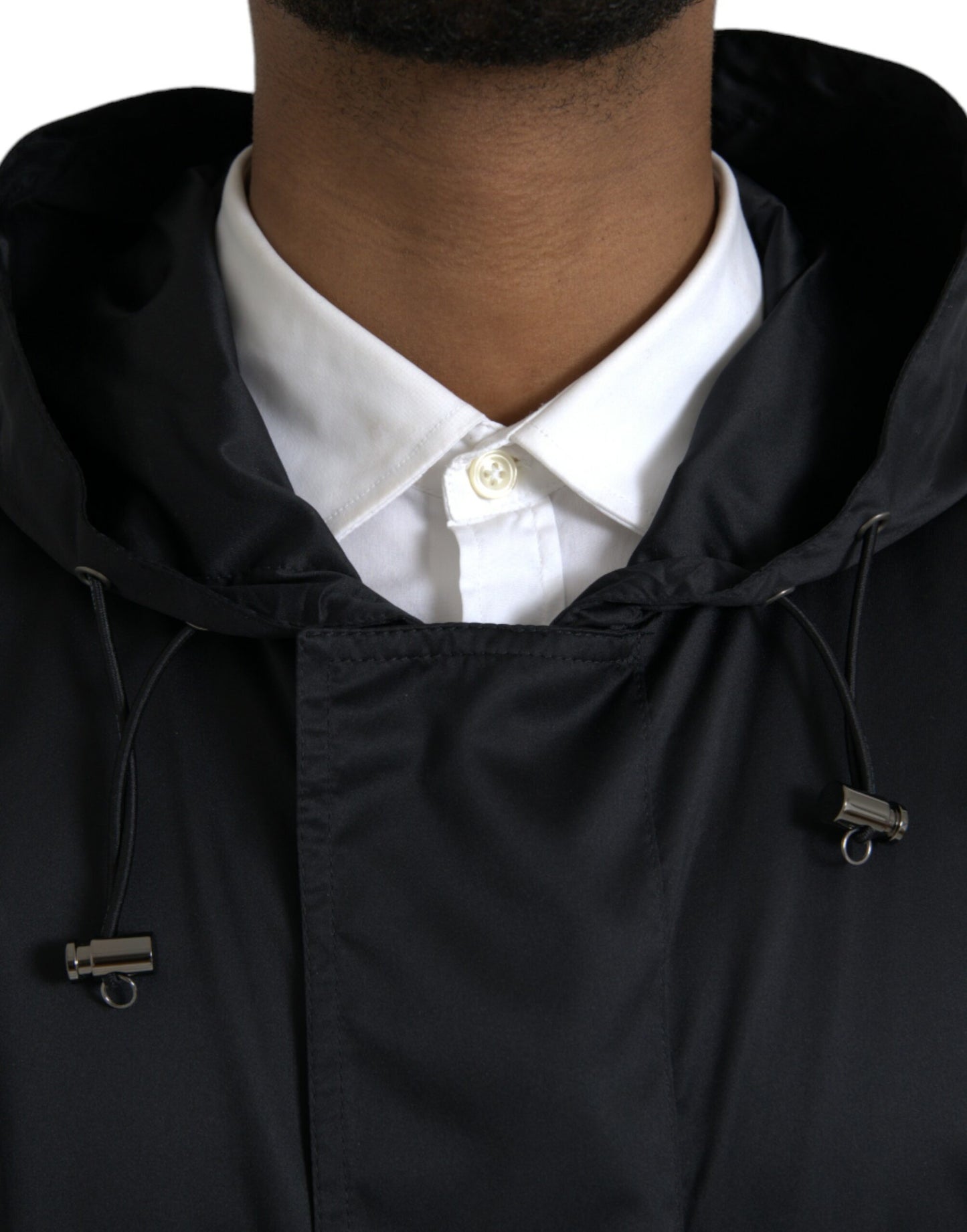 Veste coupe-vent longue à capuche en polyester noir Dolce & Gabbana