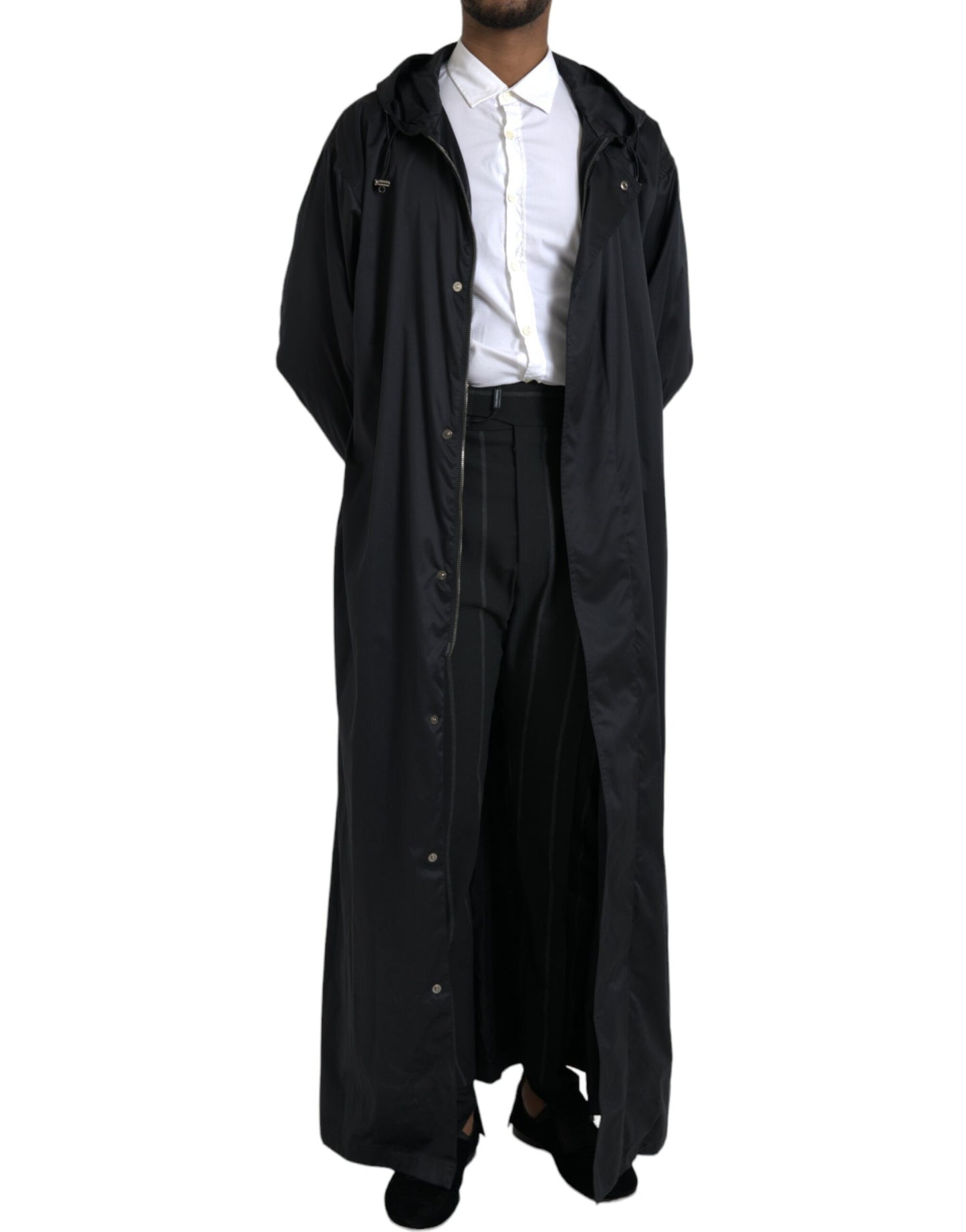 Veste coupe-vent longue à capuche en polyester noir Dolce & Gabbana