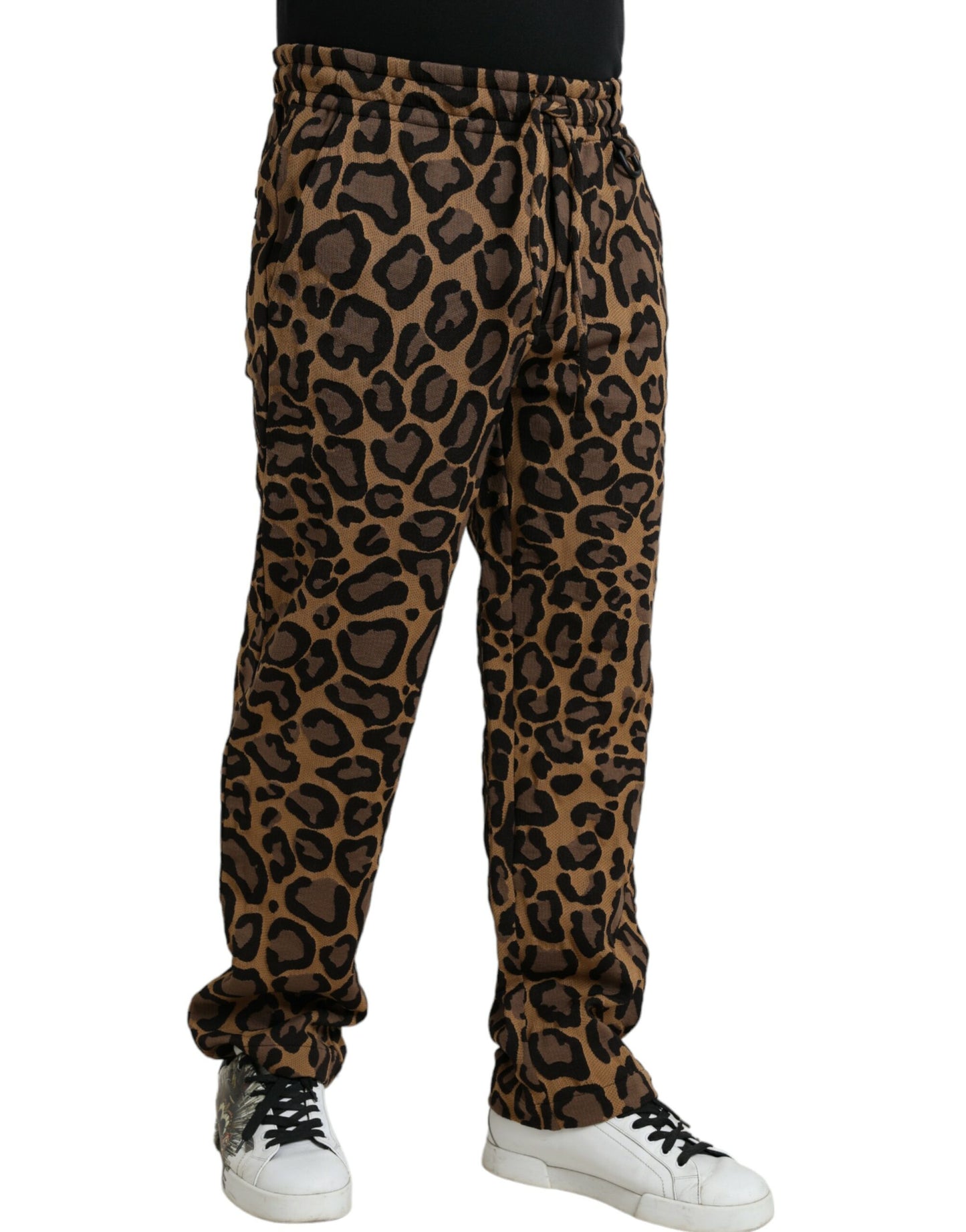 Pantalons de jogging en polyester à imprimé léopard marron de Dolce & Gabbana
