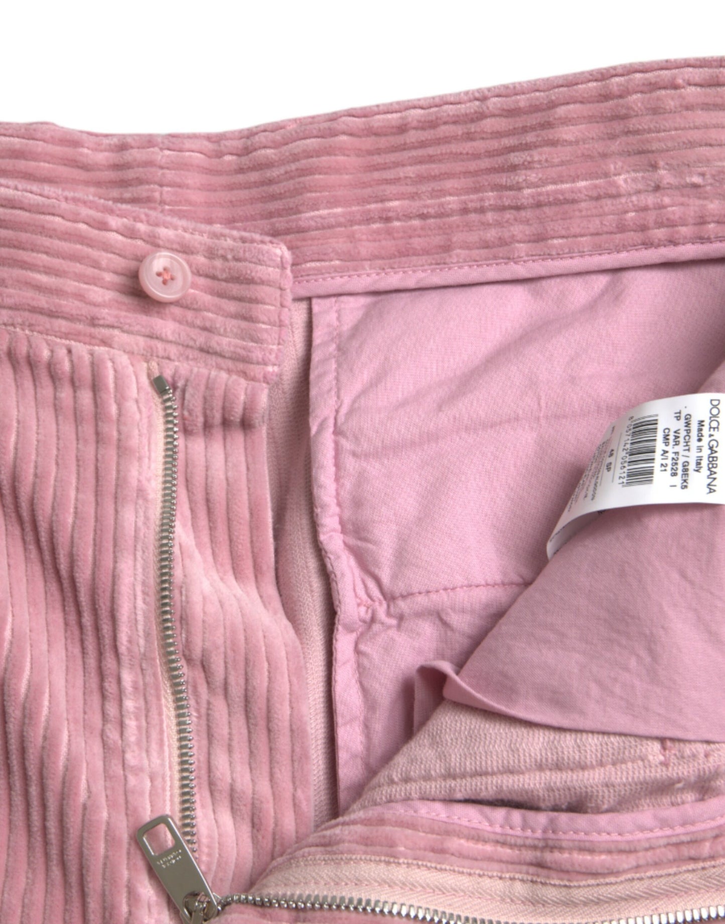 Jeans cargo skinny en coton extensible à carreaux de velours rose de Dolce & Gabbana