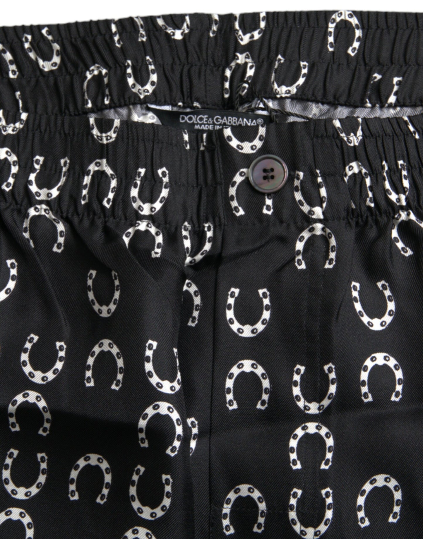 Dolce & Gabbana Zwarte Zijden Broek met Hoefijzermotief