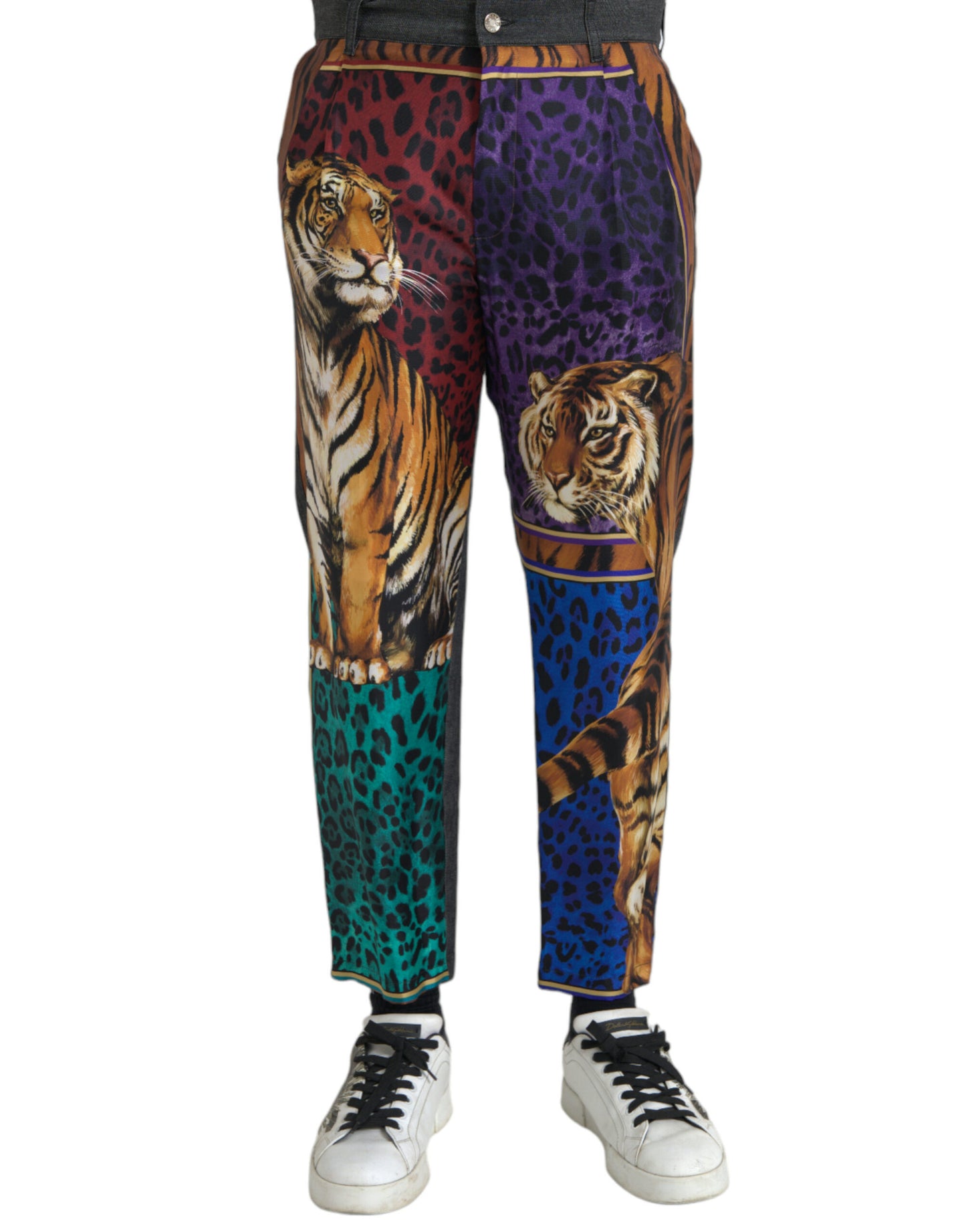 Dolce & Gabbana multicolor tijger- en luipaardprint katoenen, losvallende, taps toelopende broek