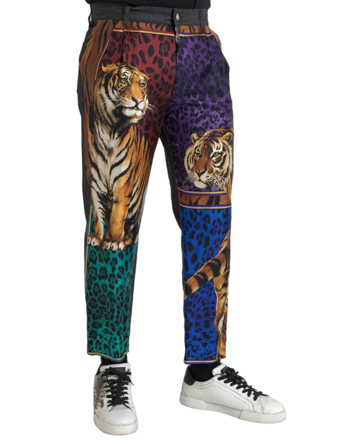 Dolce & Gabbana multicolor tijger- en luipaardprint katoenen, losvallende, taps toelopende broek
