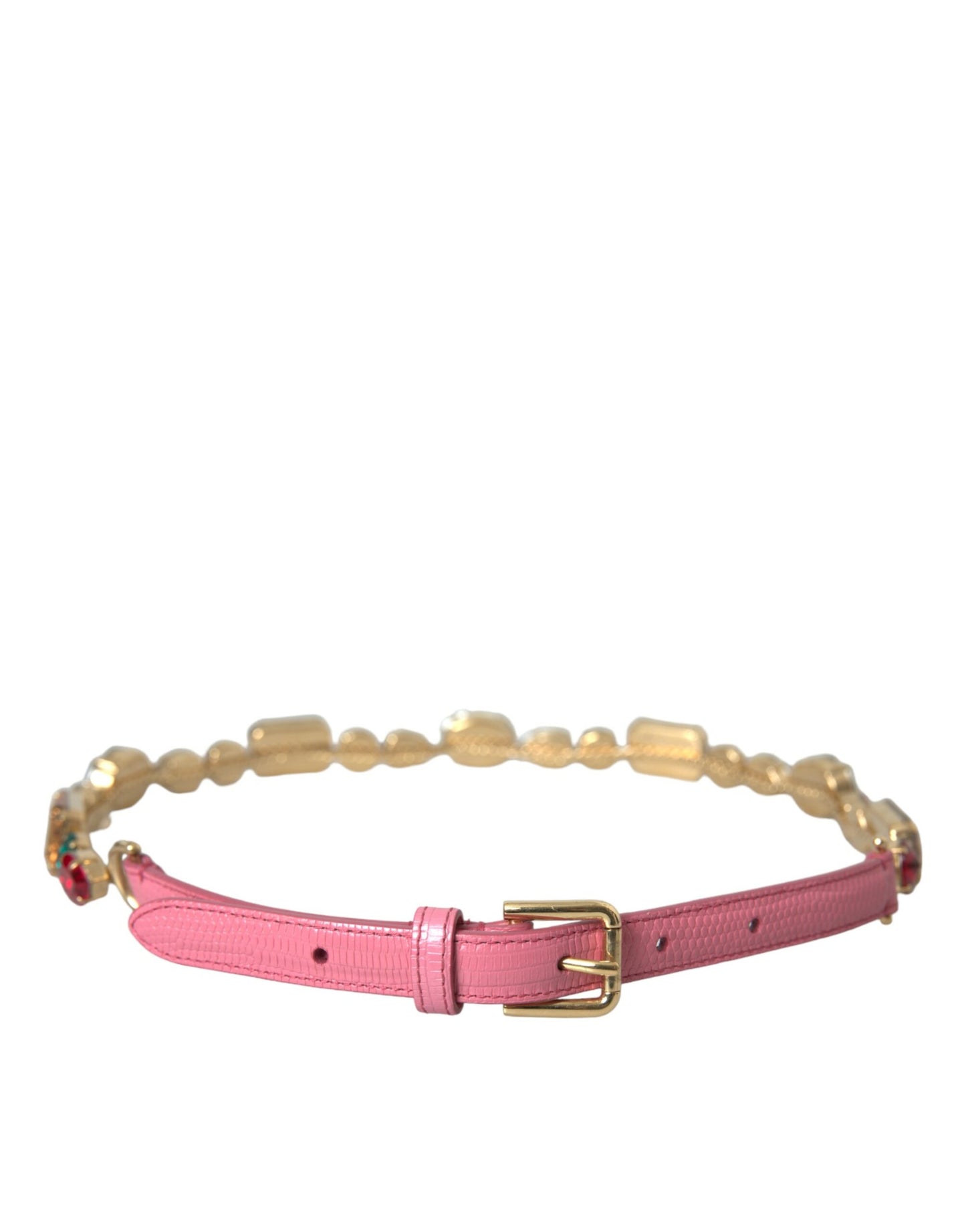 Dolce & Gabbana roze leren riem met kristallen kettingversiering