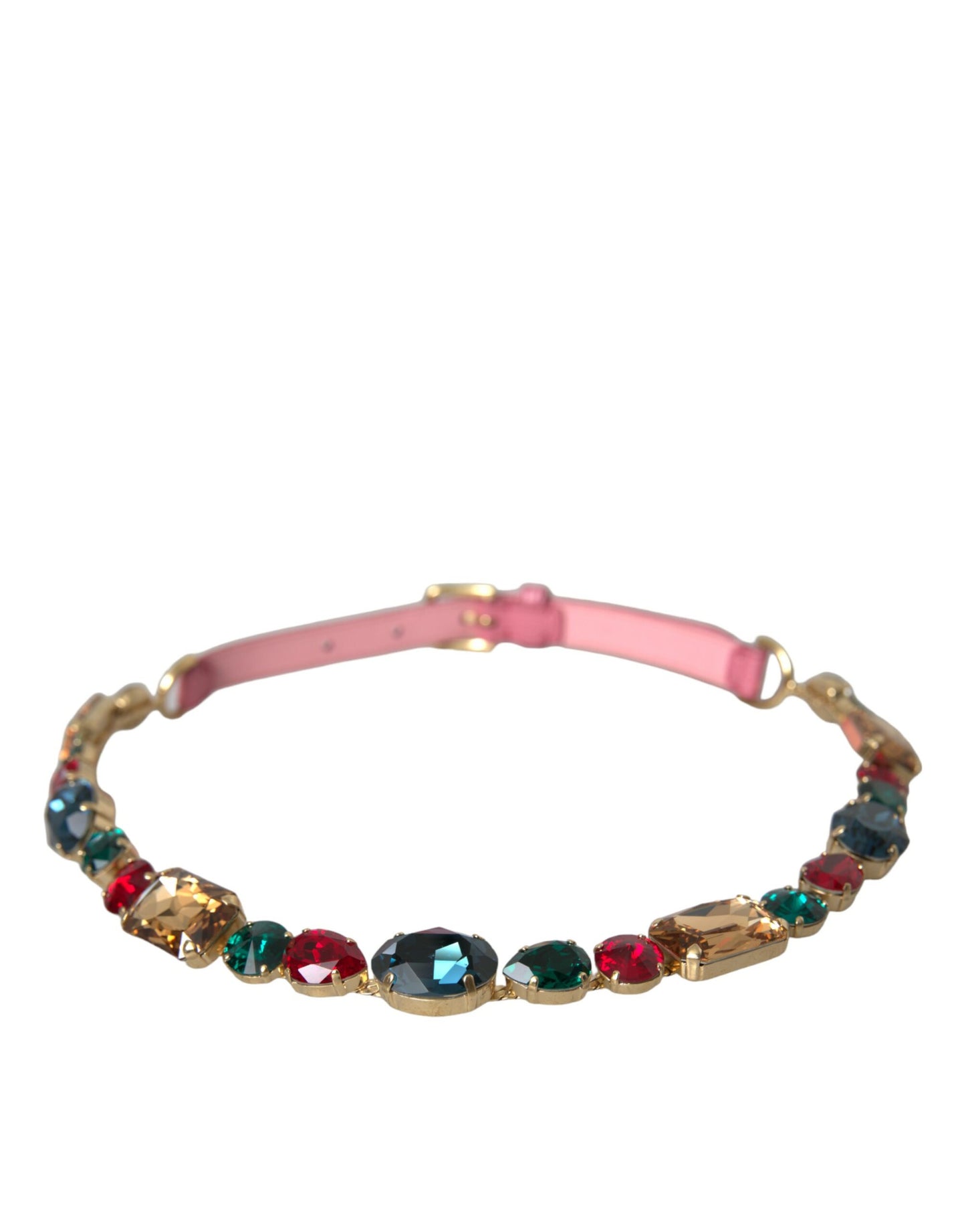 Dolce & Gabbana roze leren riem met kristallen kettingversiering
