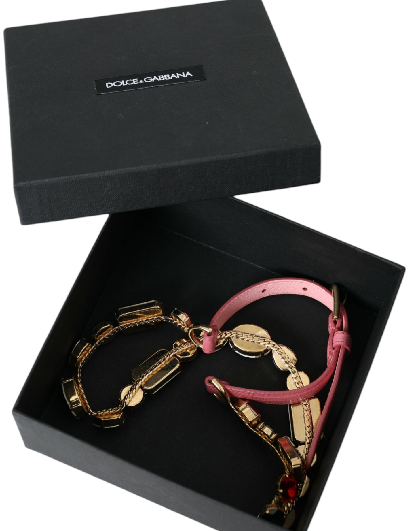 Dolce & Gabbana roze leren riem met kristallen kettingversiering