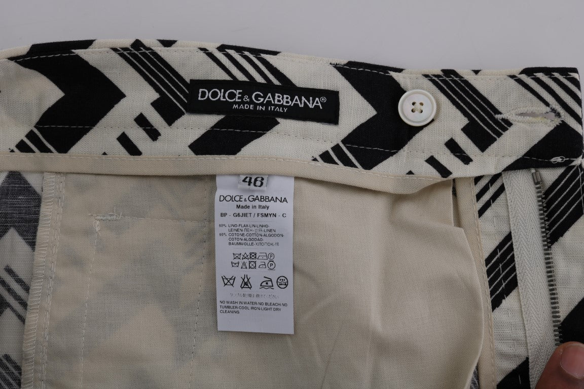 Short en coton et lin rayé blanc et noir Dolce & Gabbana
