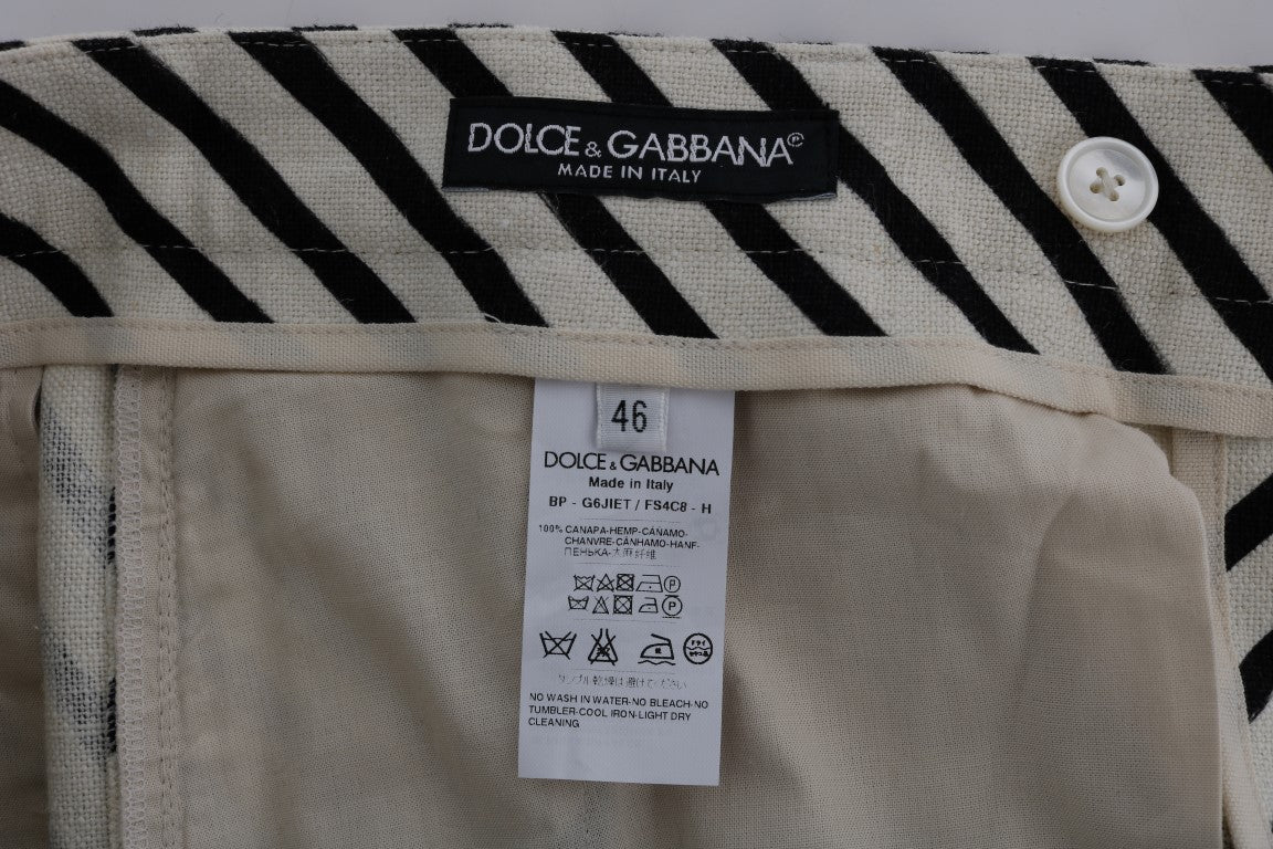 Shorts décontractés en lin rayé blanc et noir Dolce & Gabbana