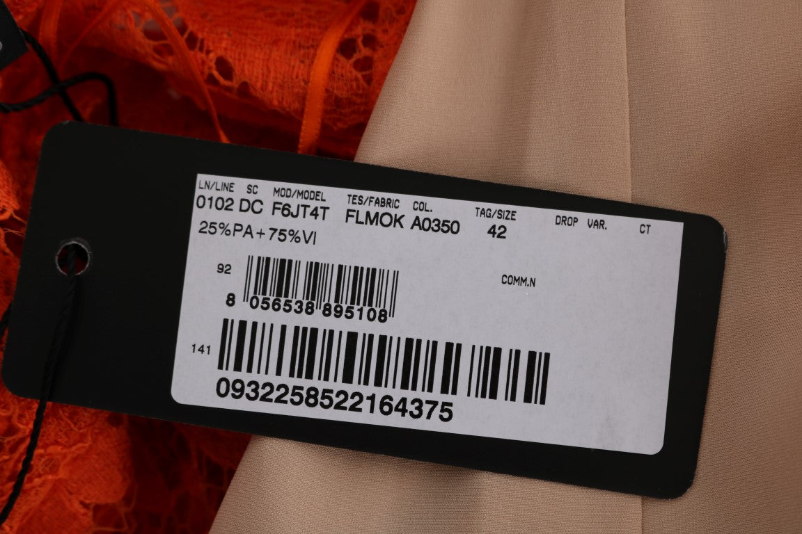 Robe longue portefeuille Dolce & Gabbana en orange brodée de fleurs.
