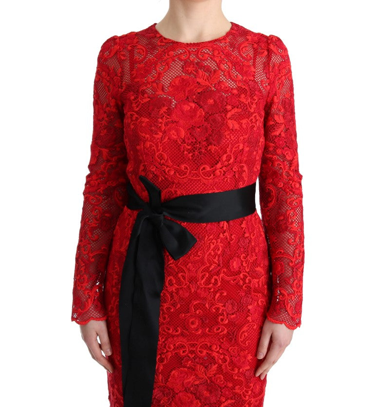 Robe longue moulante brodée à motifs floraux rouges de Dolce & Gabbana