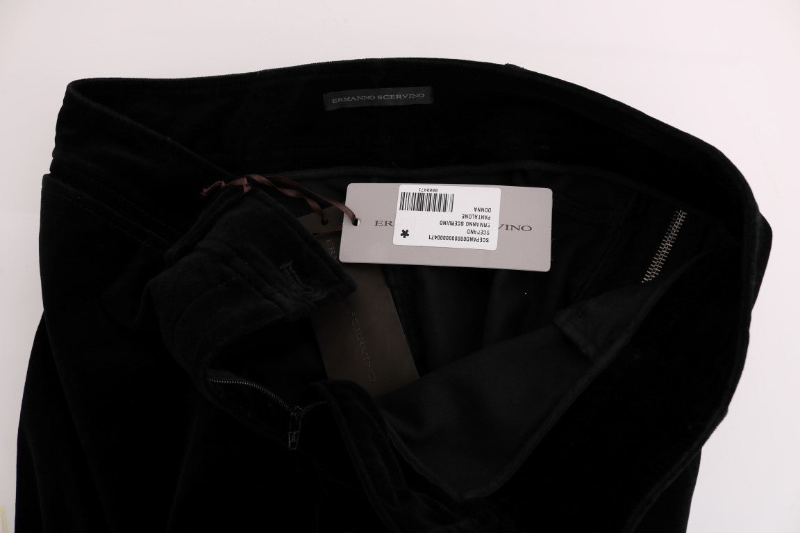 Pantalon Cropped en Velours Noir en Mélange de Viscose d'Ermanno Scervino
